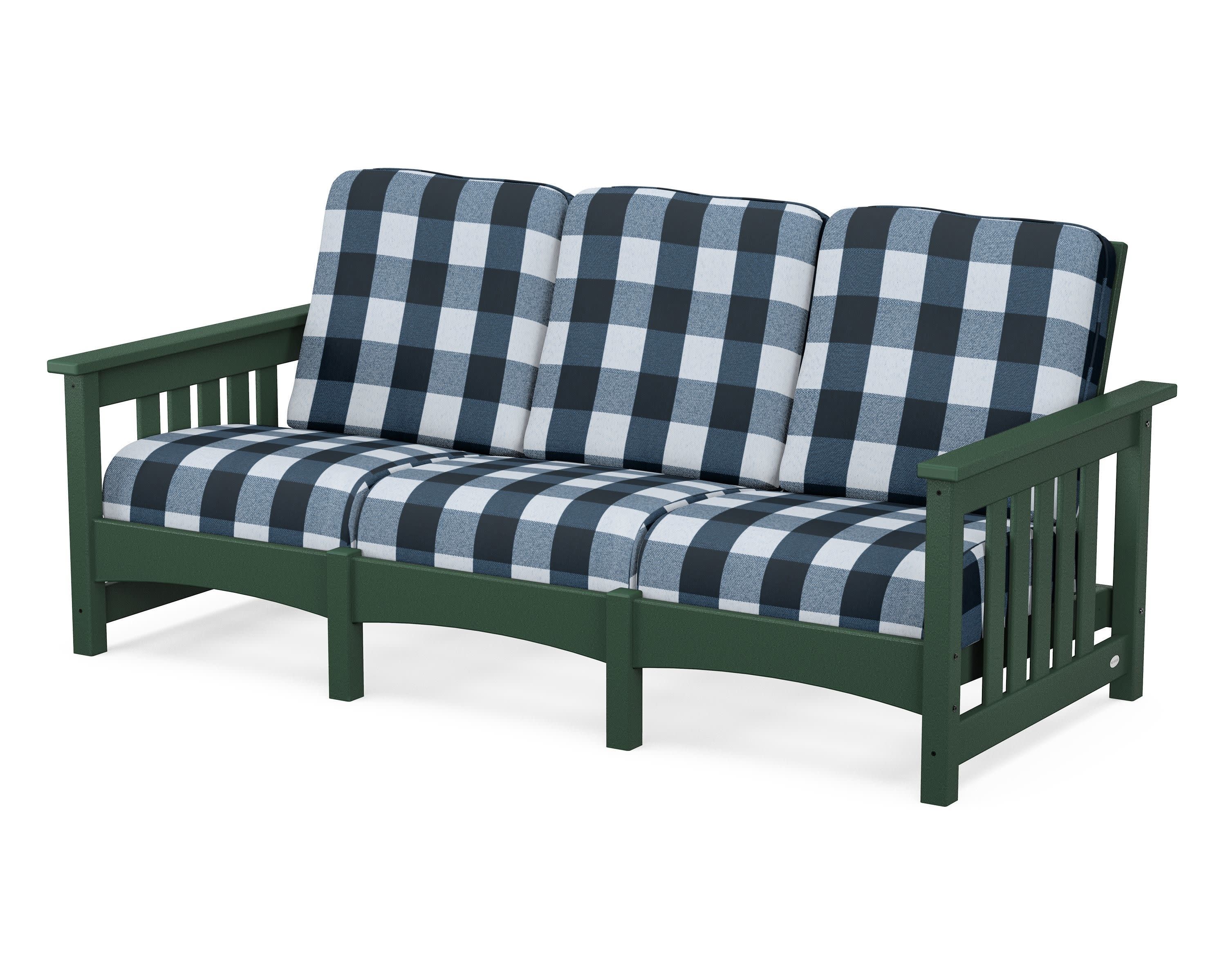 Club Mission Sofa in Green / Buffalo Plaid Marine Indigo