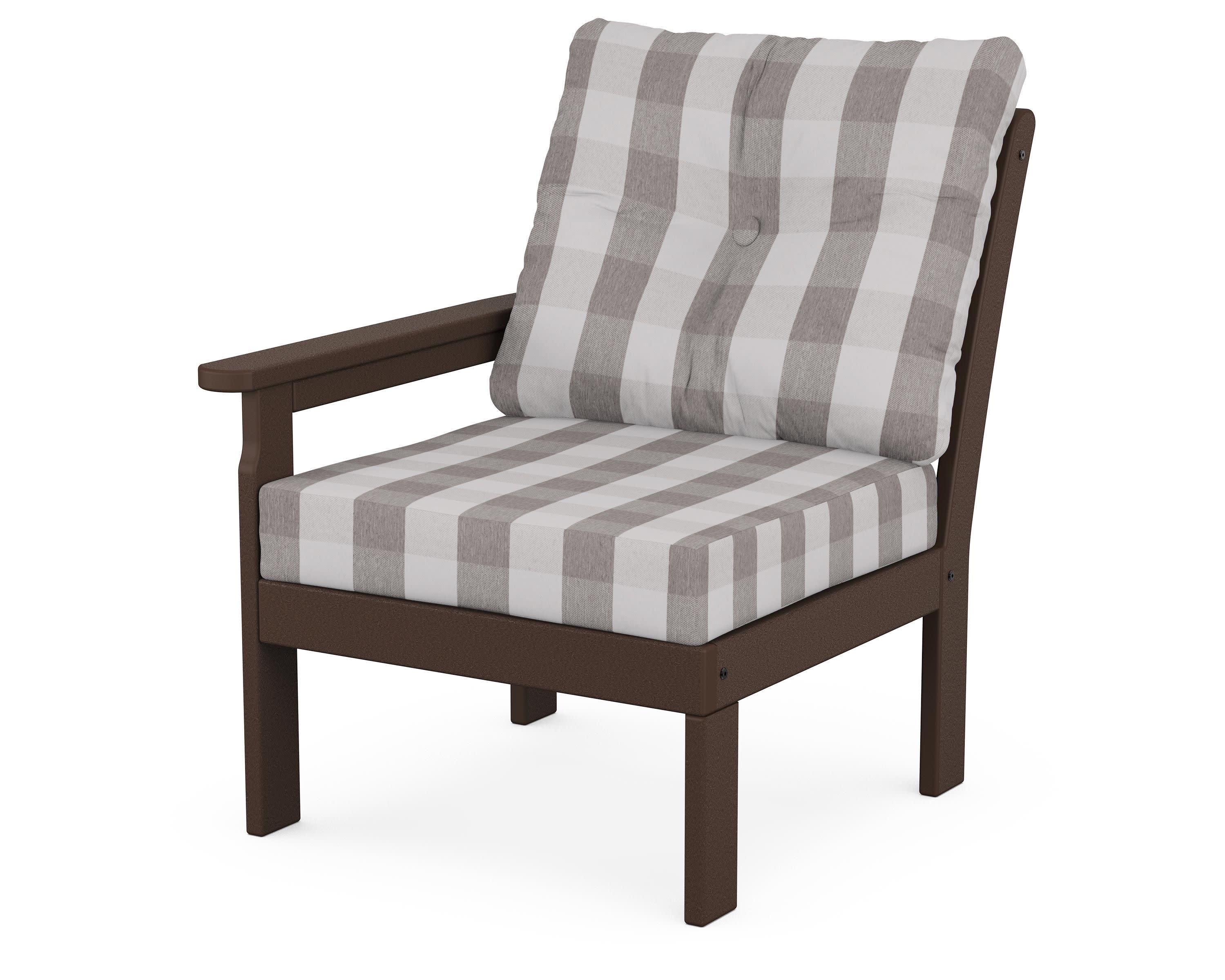 Vineyard Modular Left Arm Chair in Mahogany / Buffalo Plaid Grey Mist
