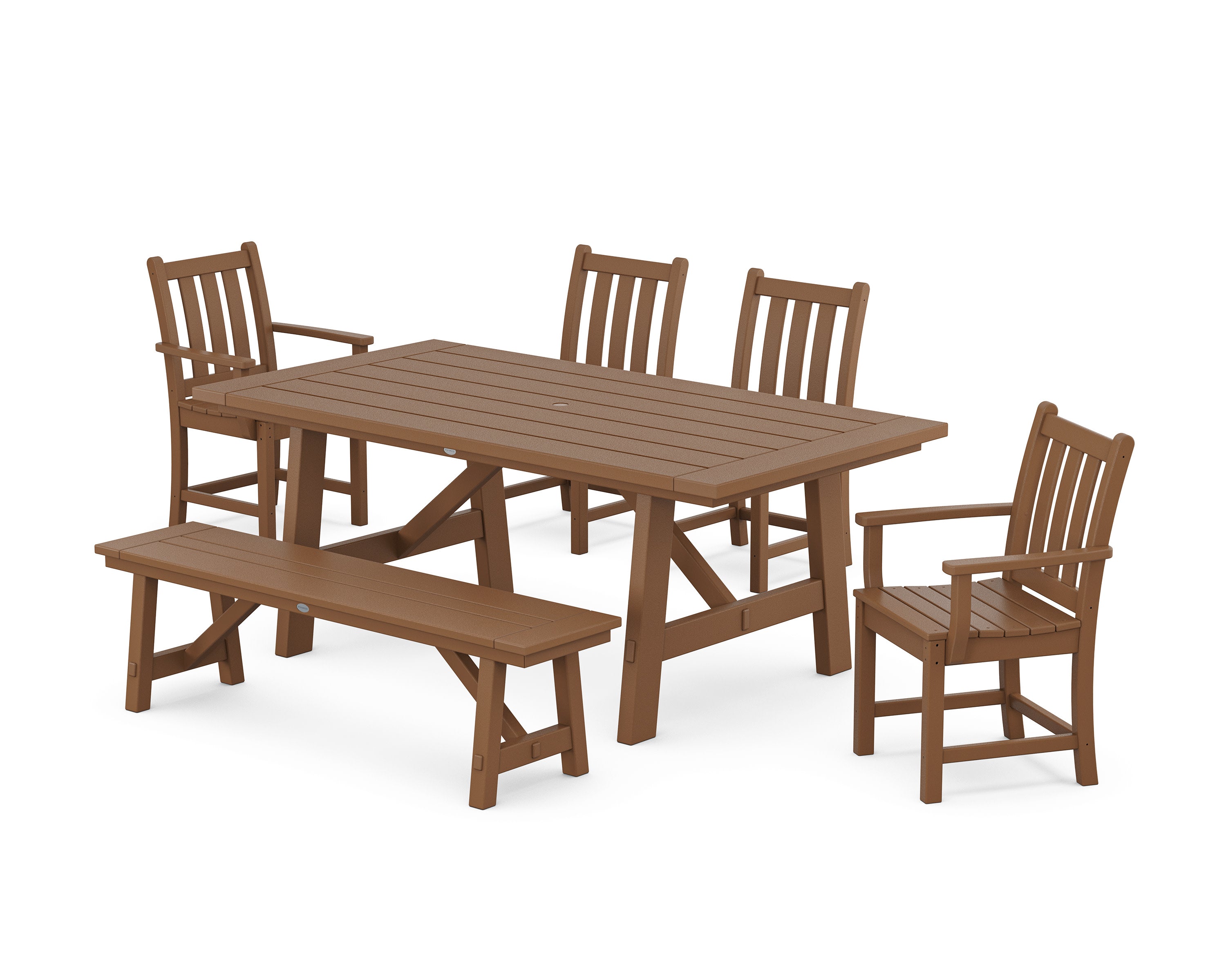 Traditional Garden 6-Piece Rustic Farmhouse Dining Set With Bench in Teak