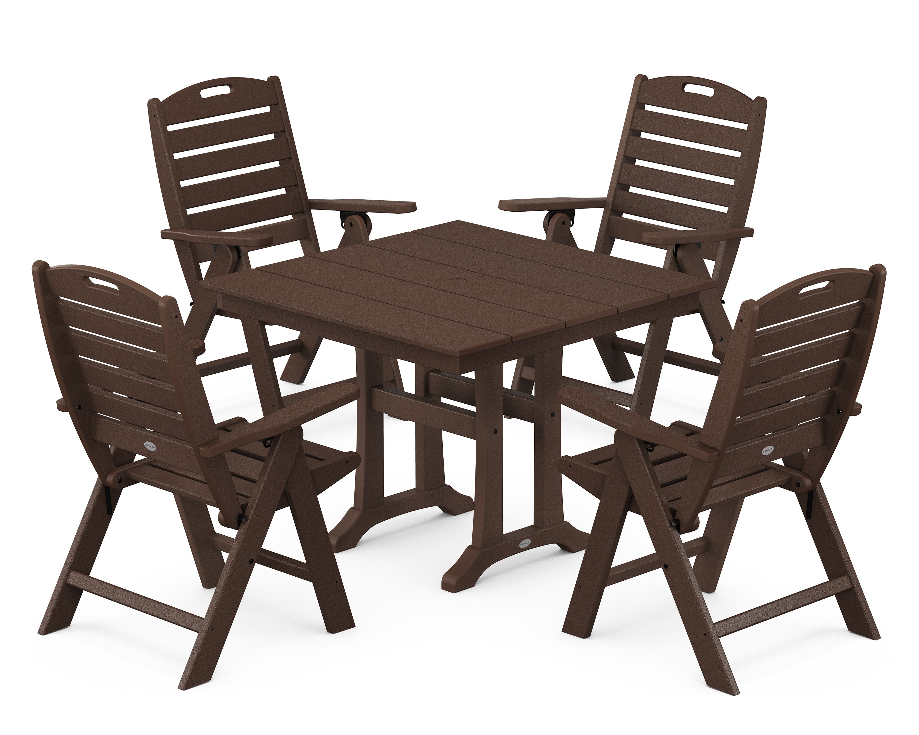Nautical Folding Highback Chair 5-Piece Farmhouse Trestle Dining Set in Mahogany