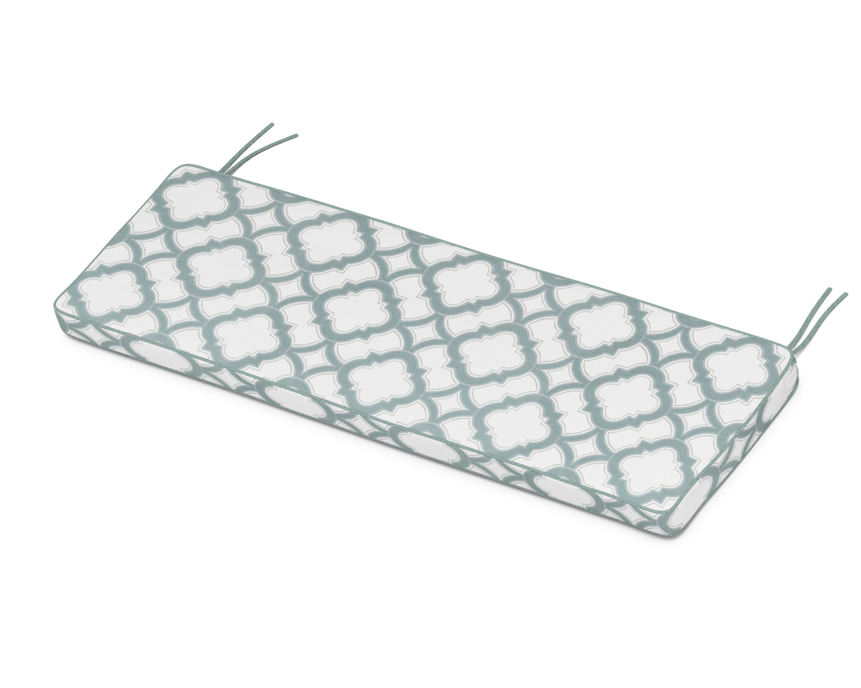 Chinoiserie Bench Seat Cushion in Trellis Glacier Spa