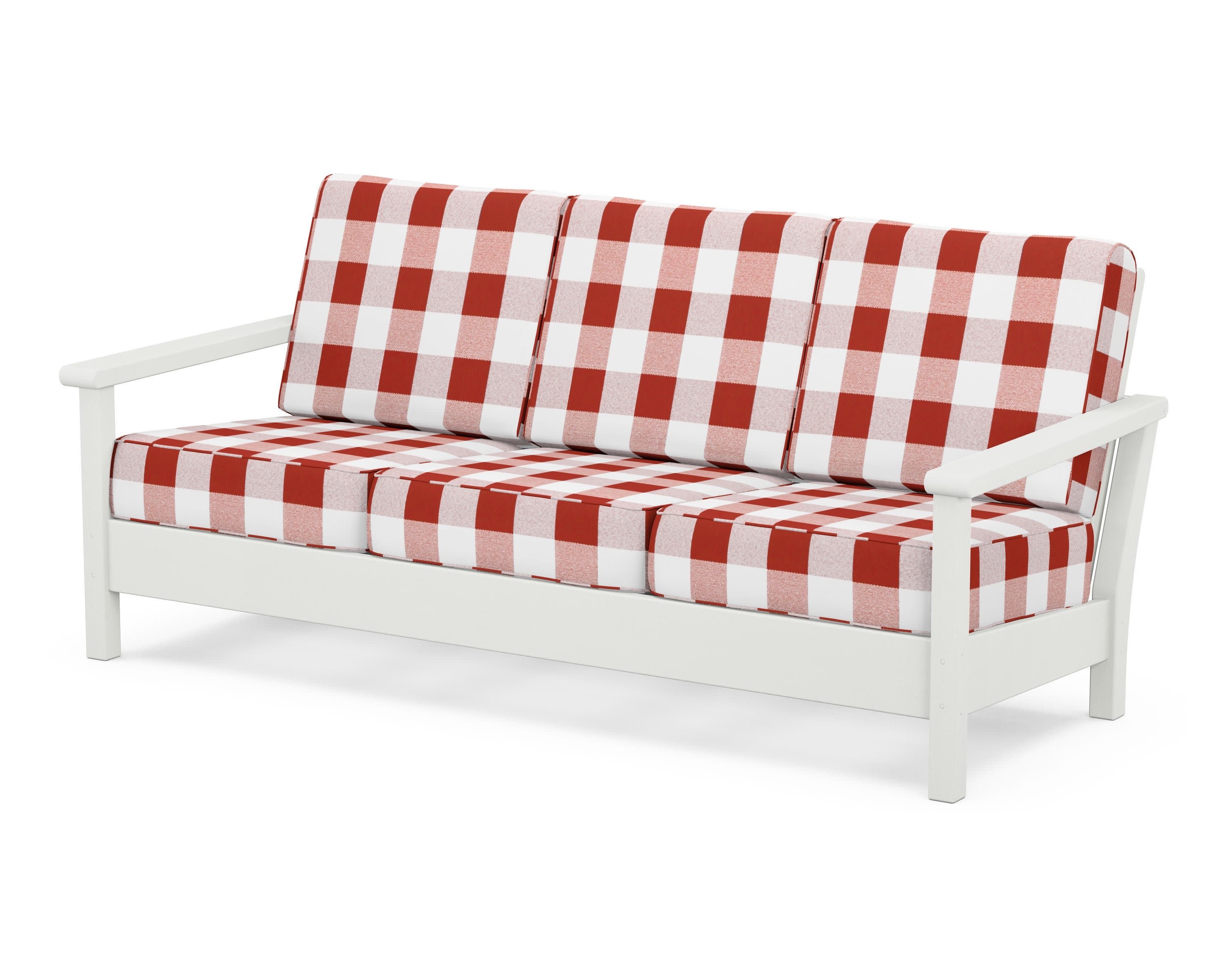 Harbour Deep Seating Sofa in Vintage White / Buffalo Plaid Crimson