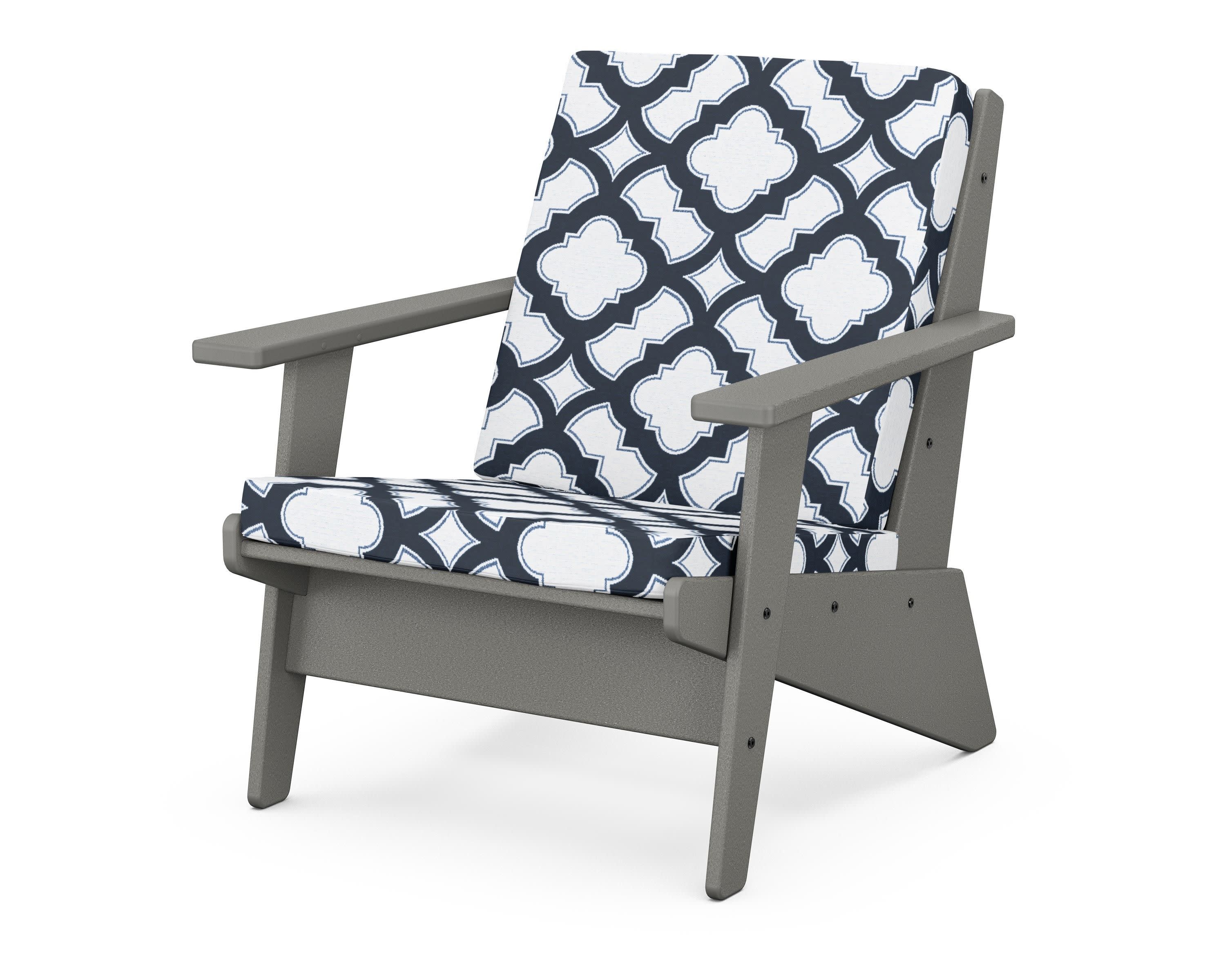 Riviera Modern Lounge Chair in Slate Grey / Trellis Marine Indigo