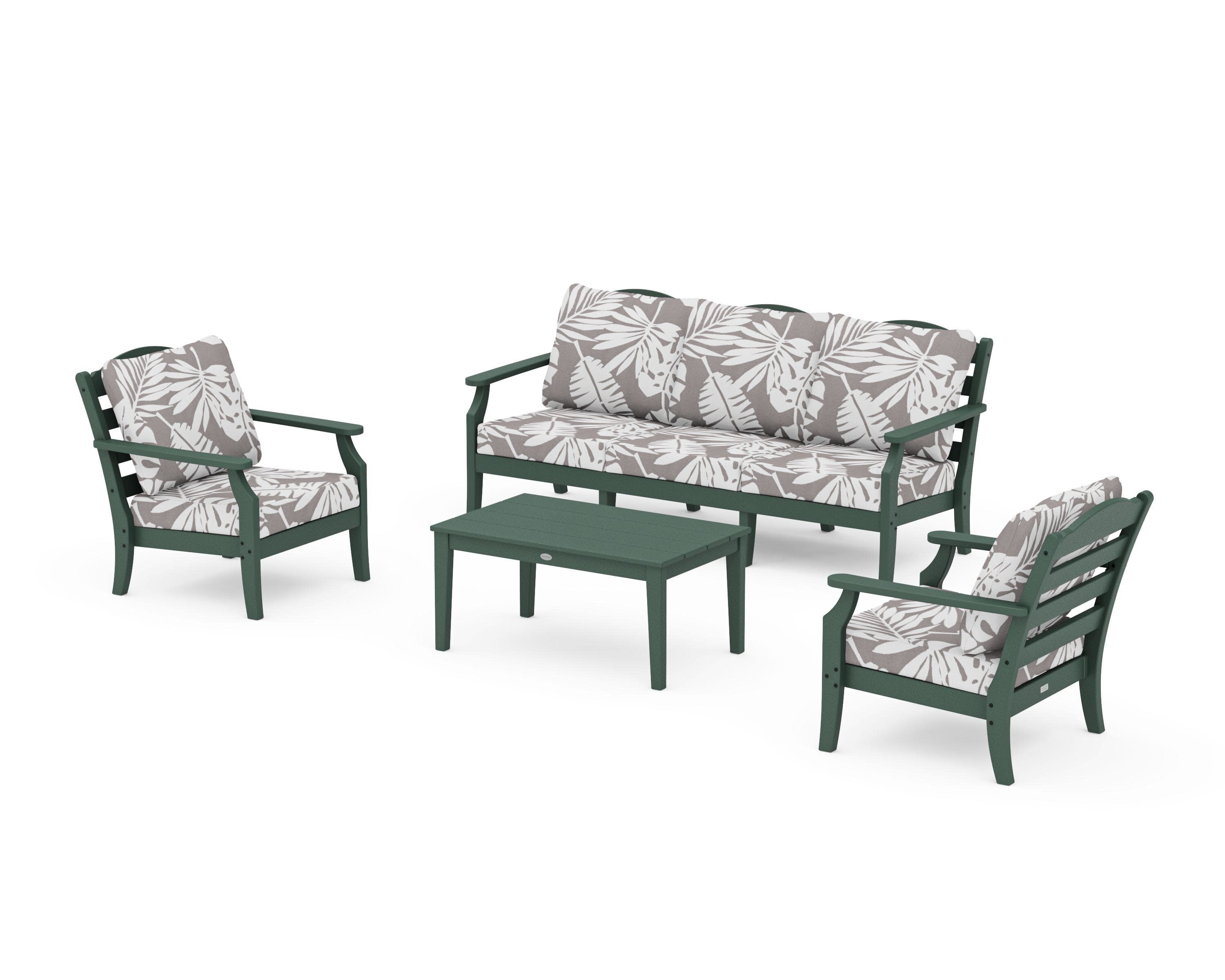 Savannah 4-Piece Deep Seating Set with Sofa in Green / Leaf Grey Mist
