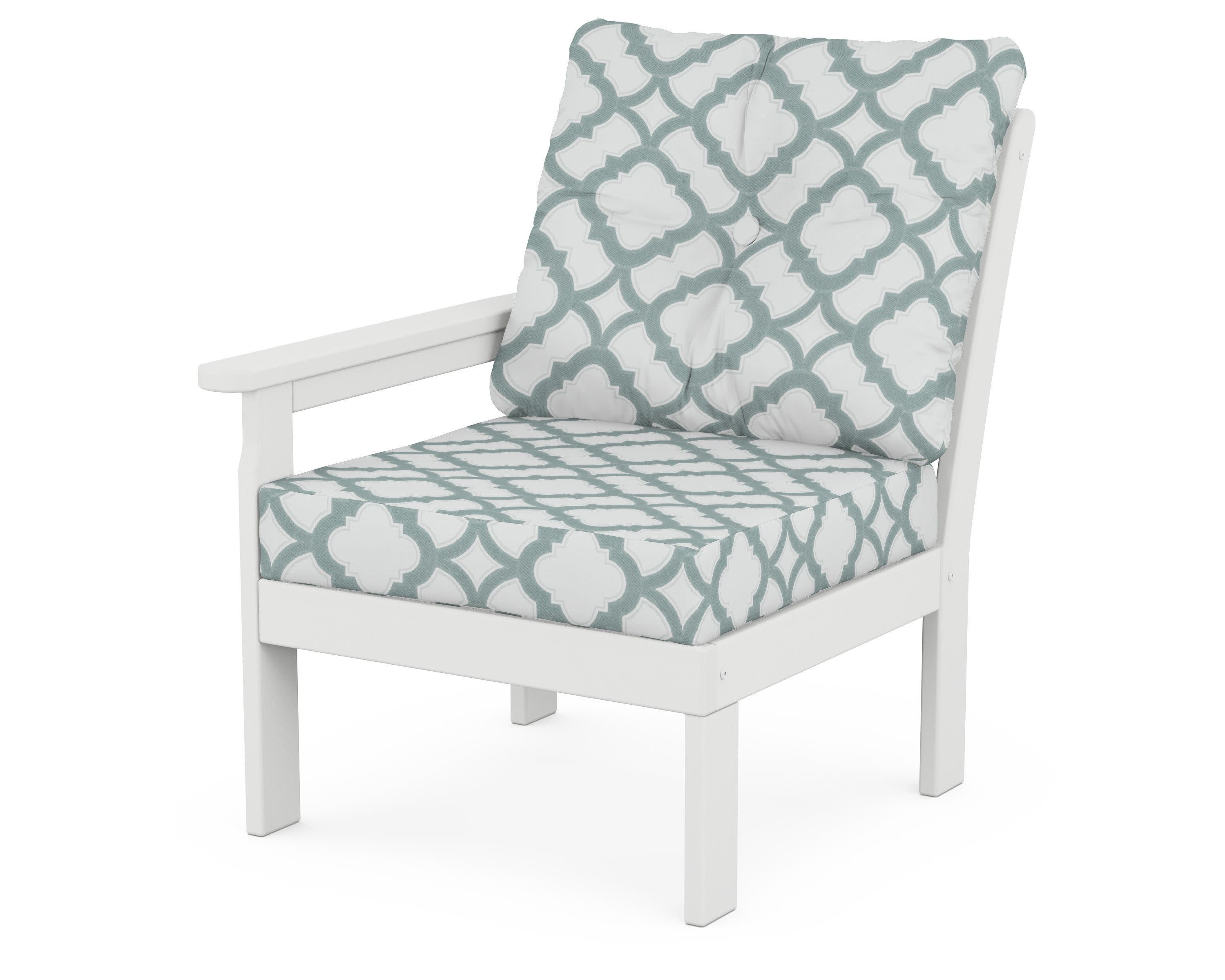 Vineyard Modular Left Arm Chair in White / Trellis Glacier Spa