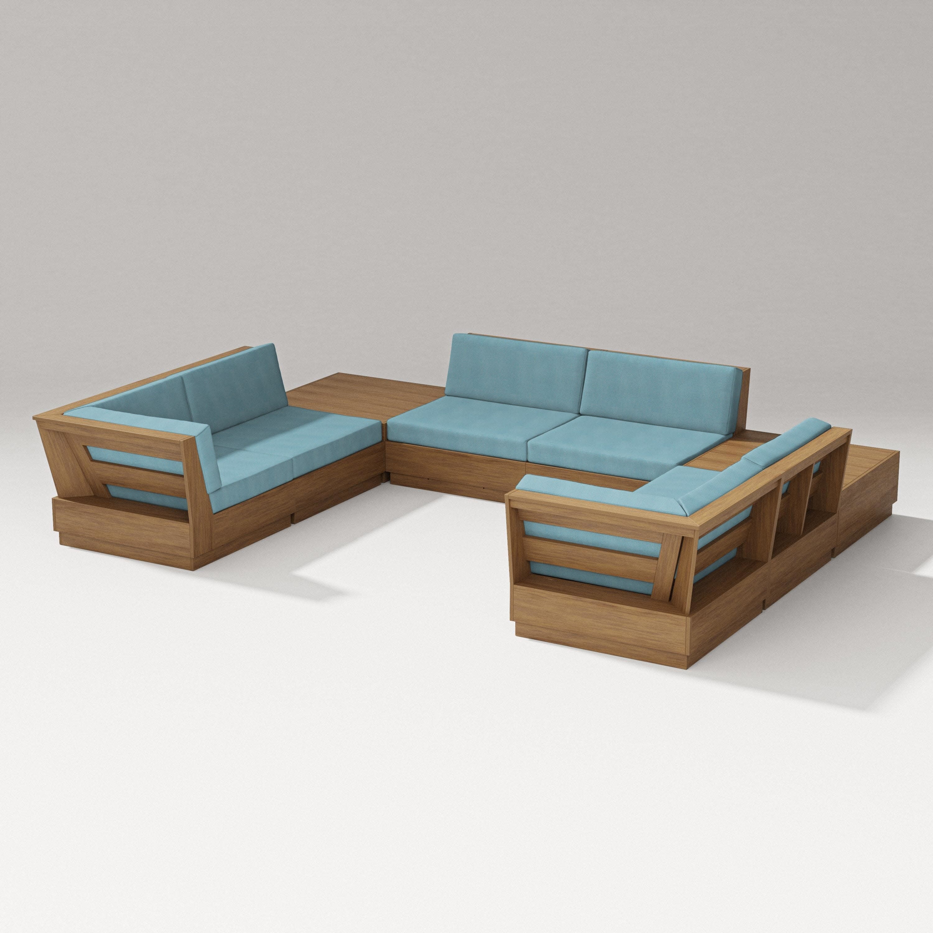 Elevate 8-Piece U-Shaped Sectional in Natural / Lattice Sky Blue