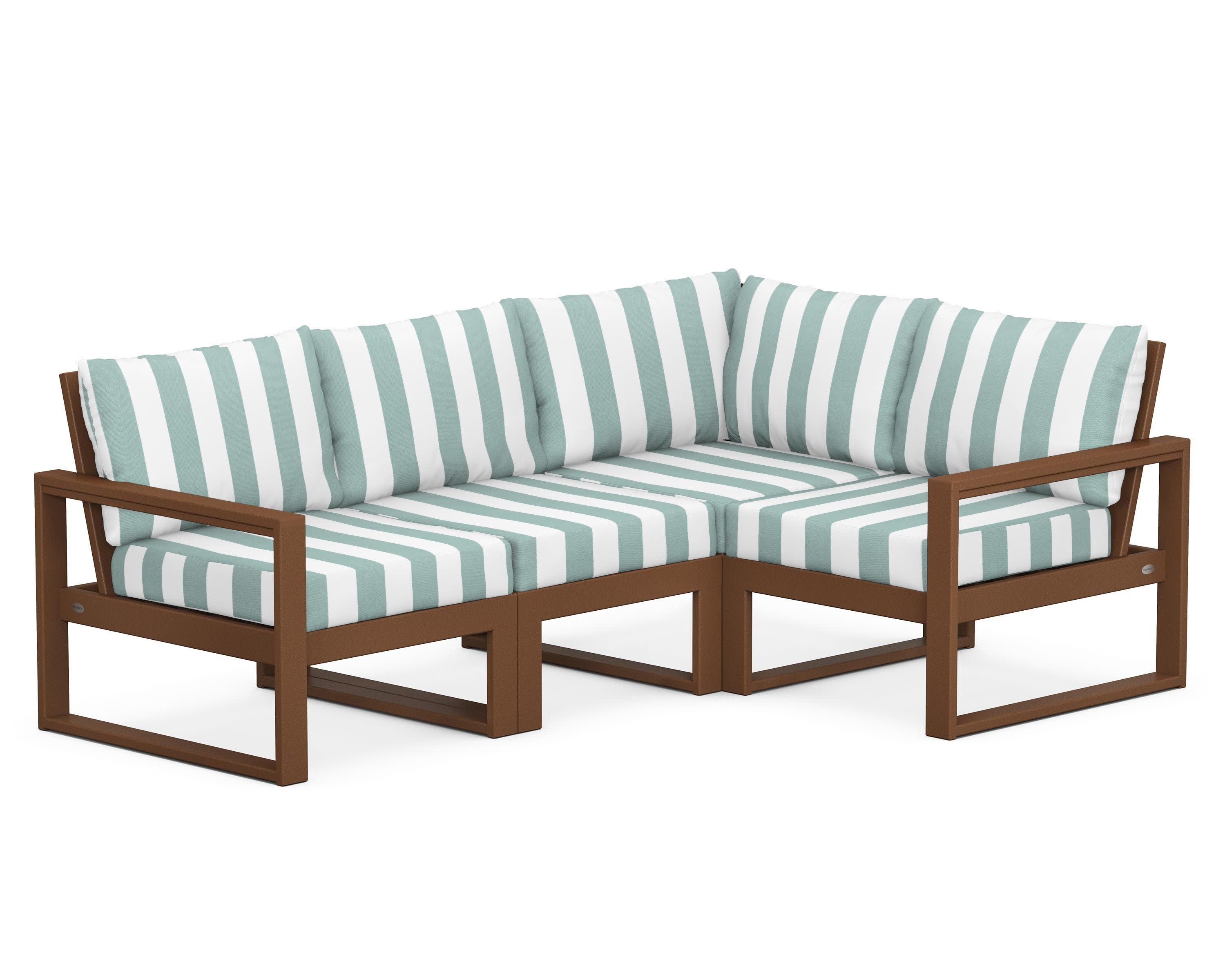 EDGE 4-Piece Modular Deep Seating Set in Teak / Cabana Stripe Glacier Spa