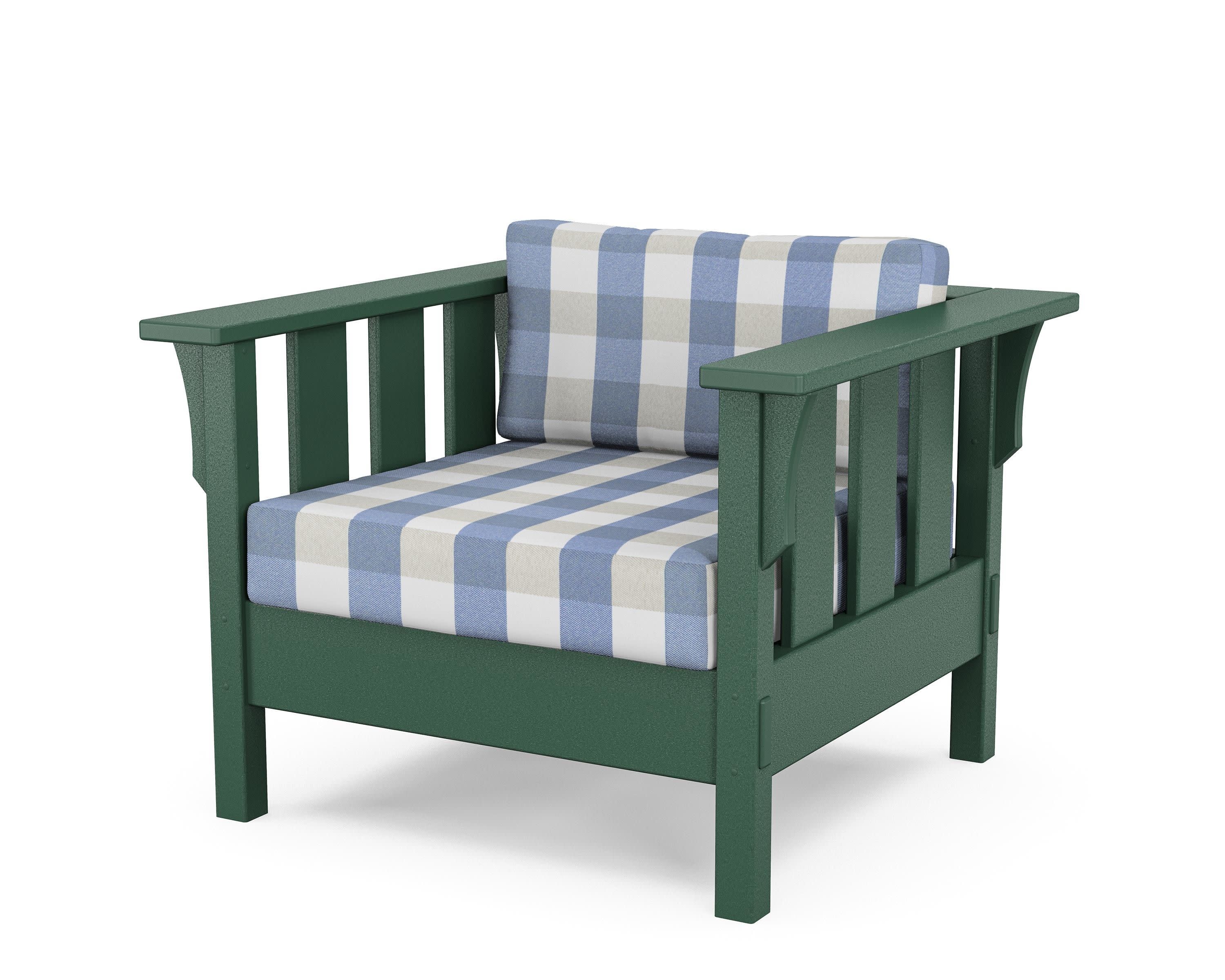 Acadia Deep Seating Chair in Green / Buffalo Plaid Sky Blue