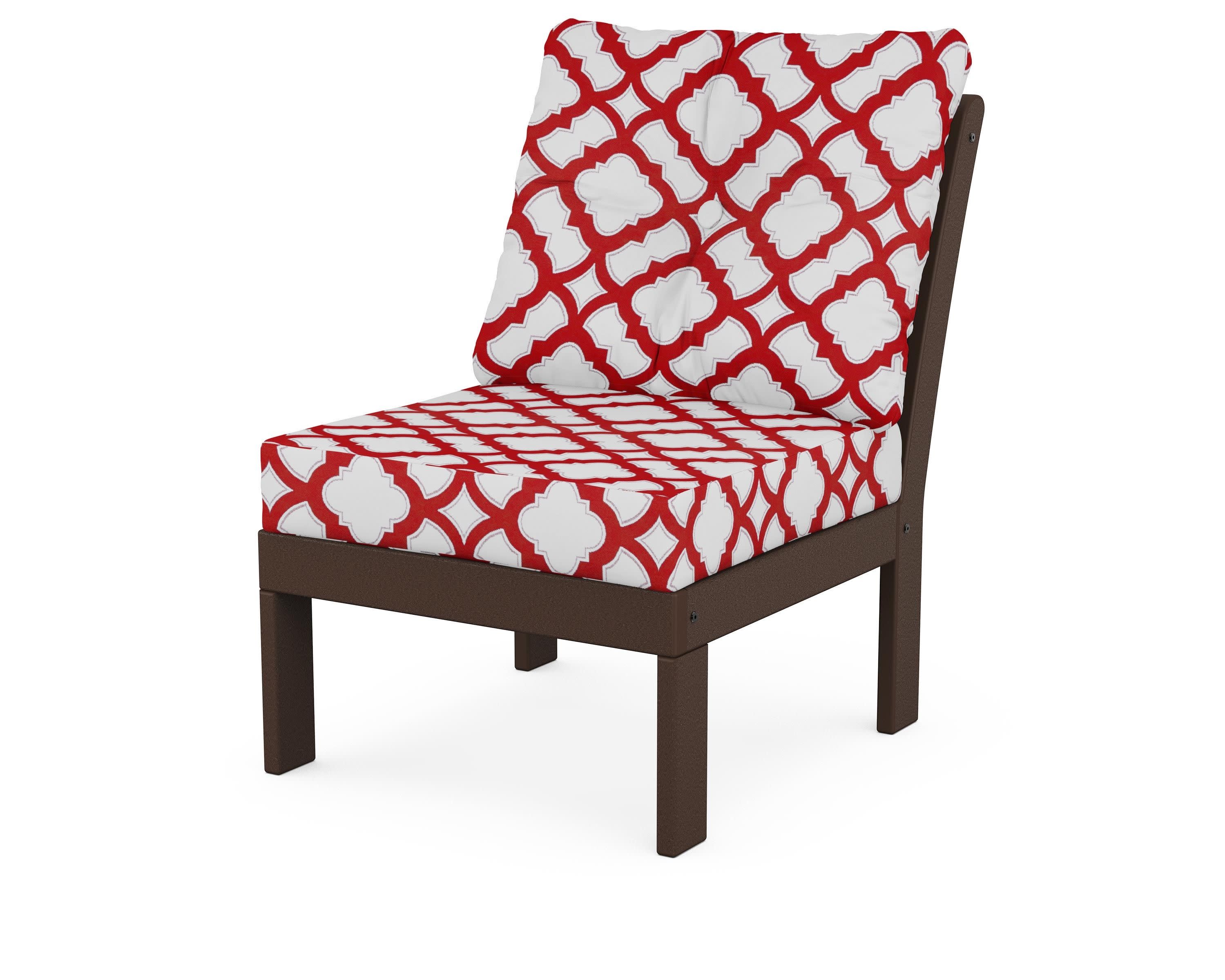 Vineyard Modular Armless Chair in Mahogany / Trellis Crimson