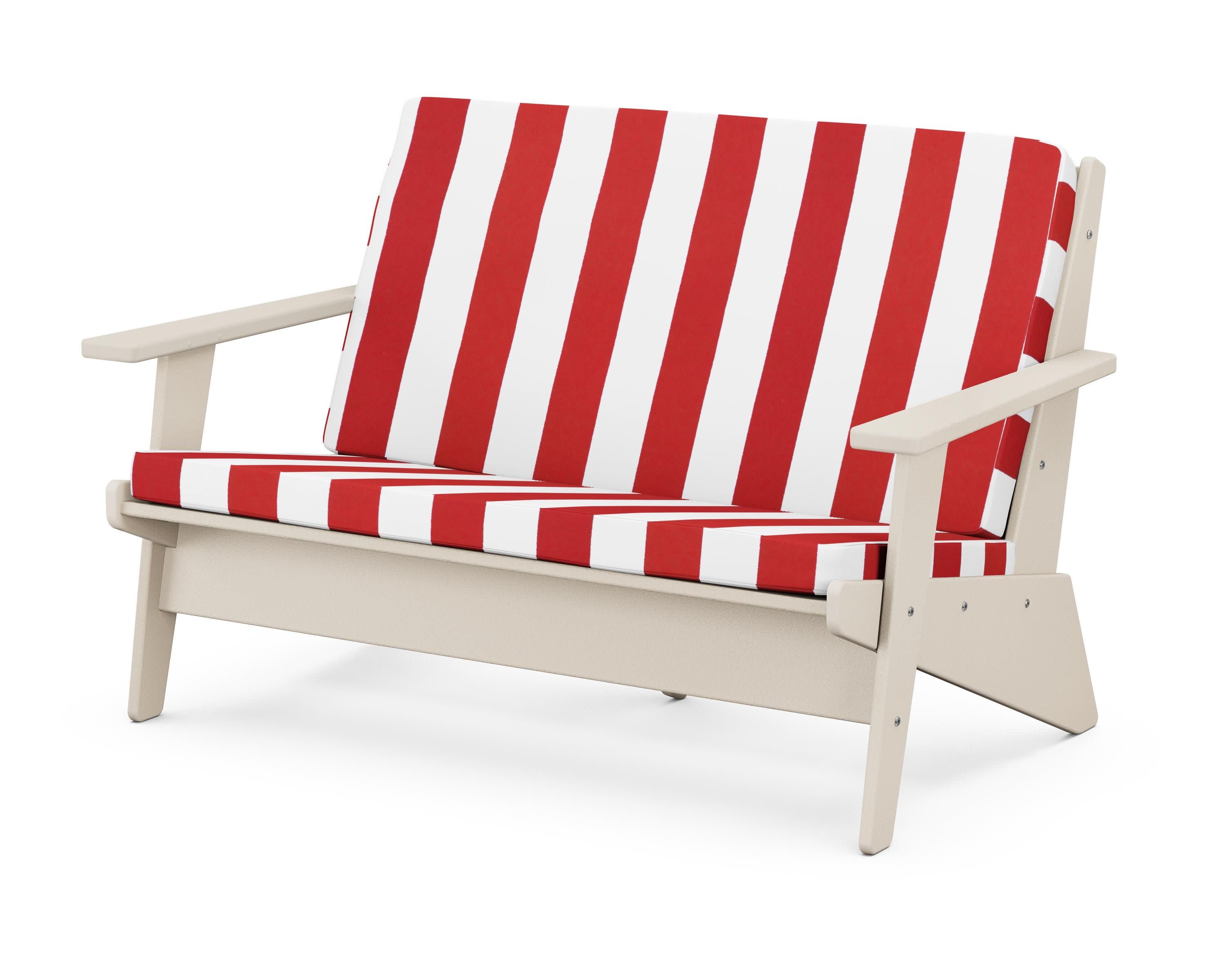 Riviera Modern Lounge Loveseat in Sand / Cabana Stripe Crimson