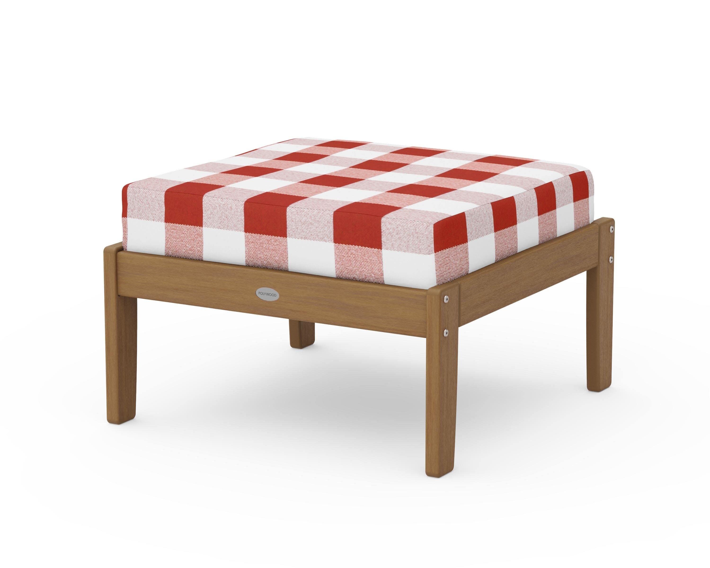 Braxton Deep Seating Ottoman in Natural / Buffalo Plaid Crimson