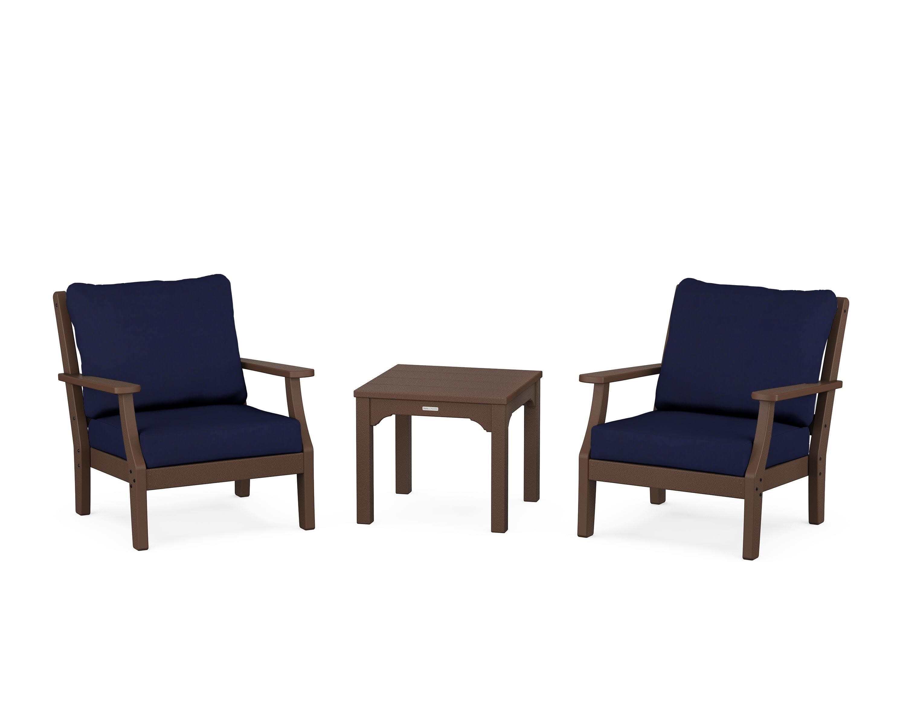 Chinoiserie 3-Piece Deep Seating Set in Mahogany / Navy