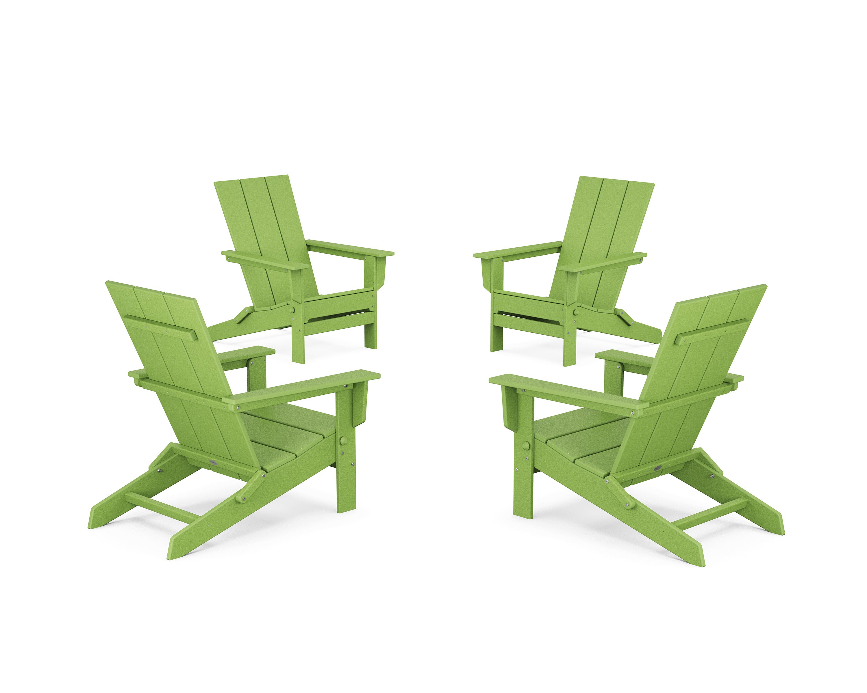 4-Piece Modern Studio Folding Adirondack Chair Conversation Set in Lime