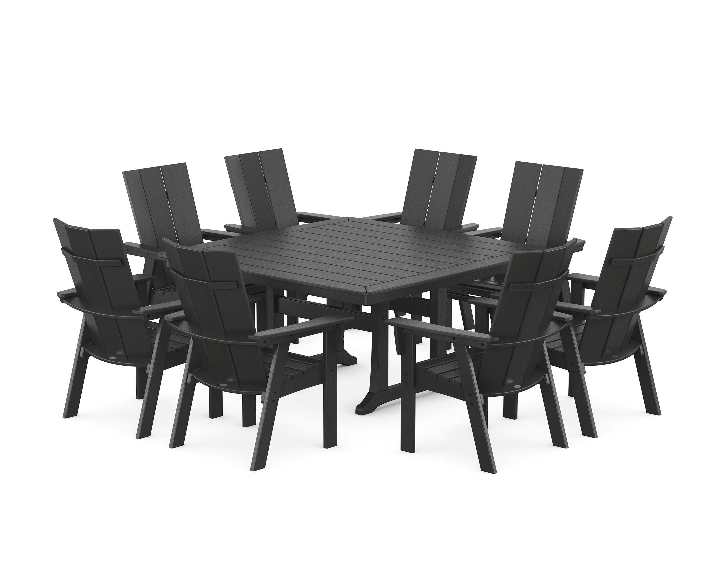 Modern Curveback Adirondack 9-Piece Square Dining Set with Trestle Legs in Black
