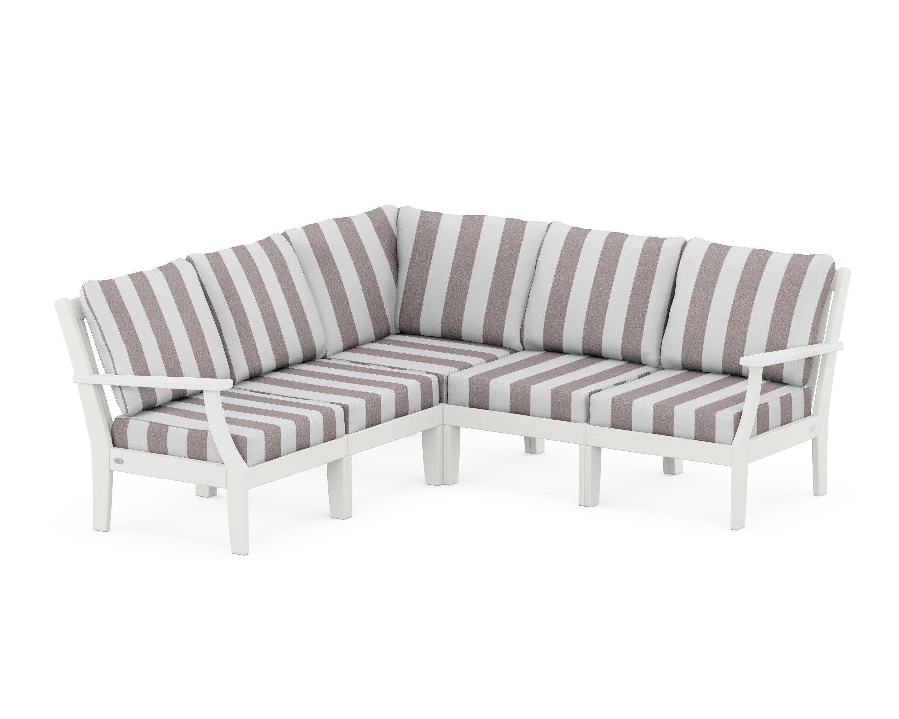 Braxton Modular 5-Piece Deep Seating Set in Vintage White / Cabana Stripe Grey Mist