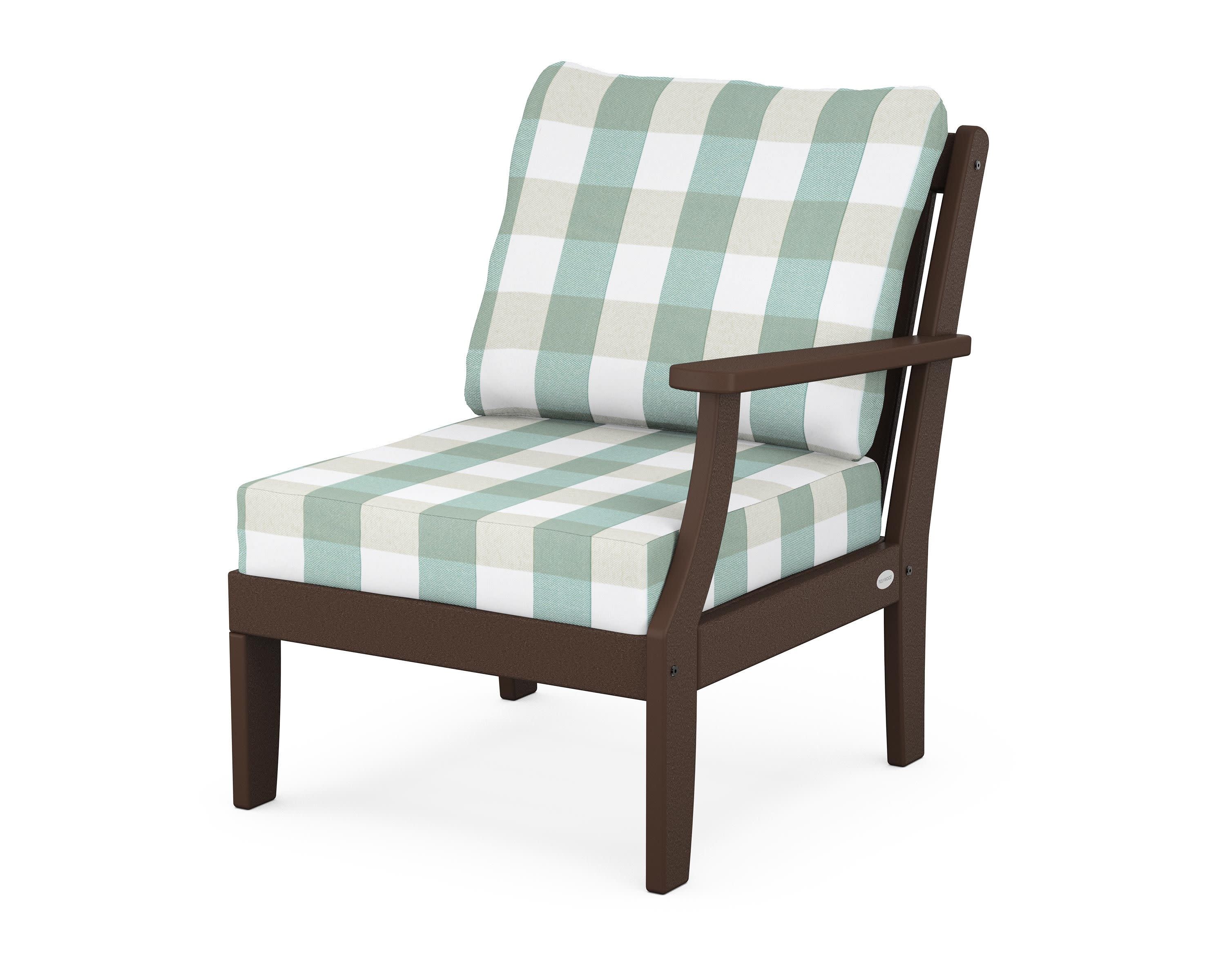 Braxton Modular Right Arm Chair in Mahogany / Buffalo Plaid Glacier Spa