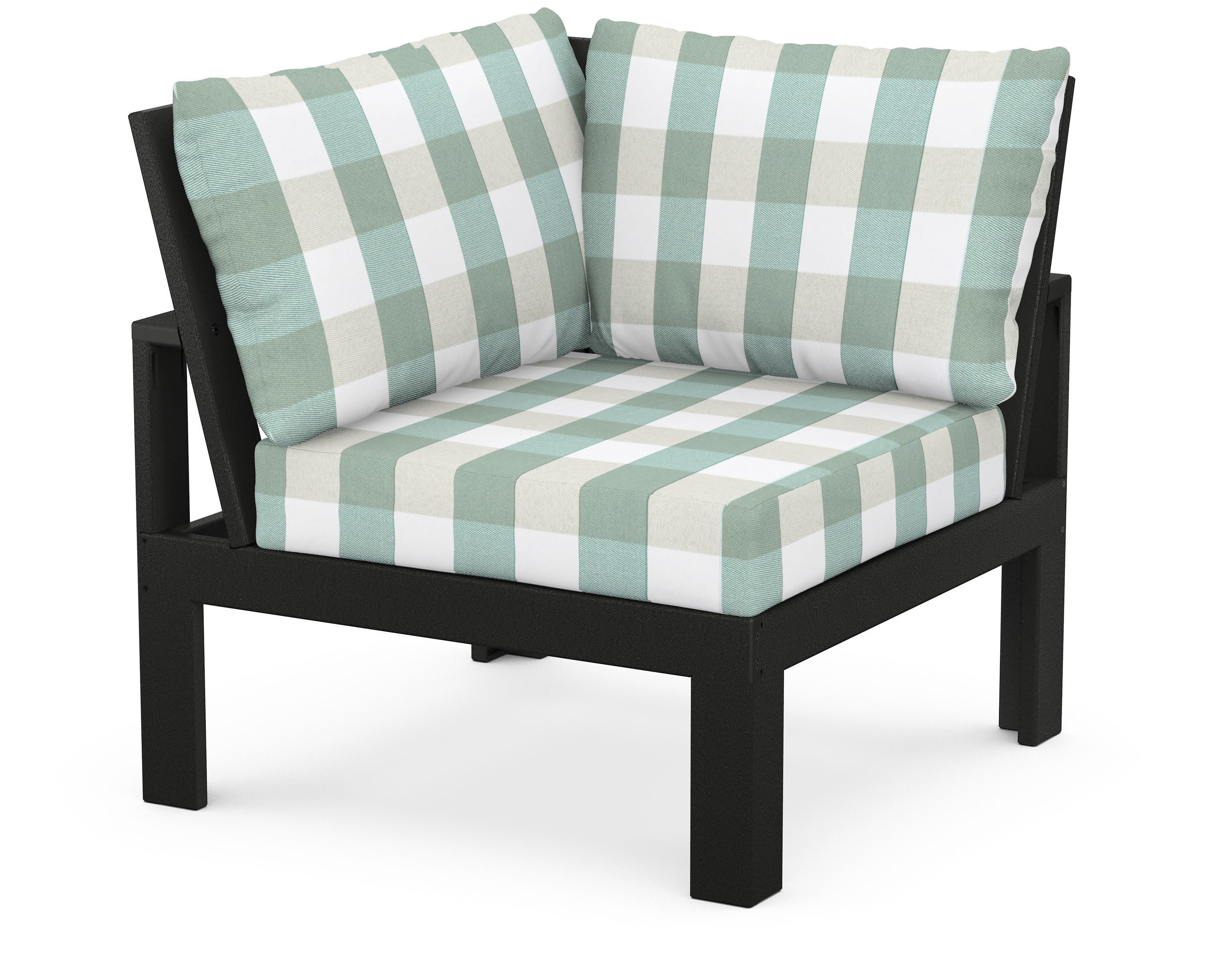 Modular Corner Chair in Black / Buffalo Plaid Glacier Spa