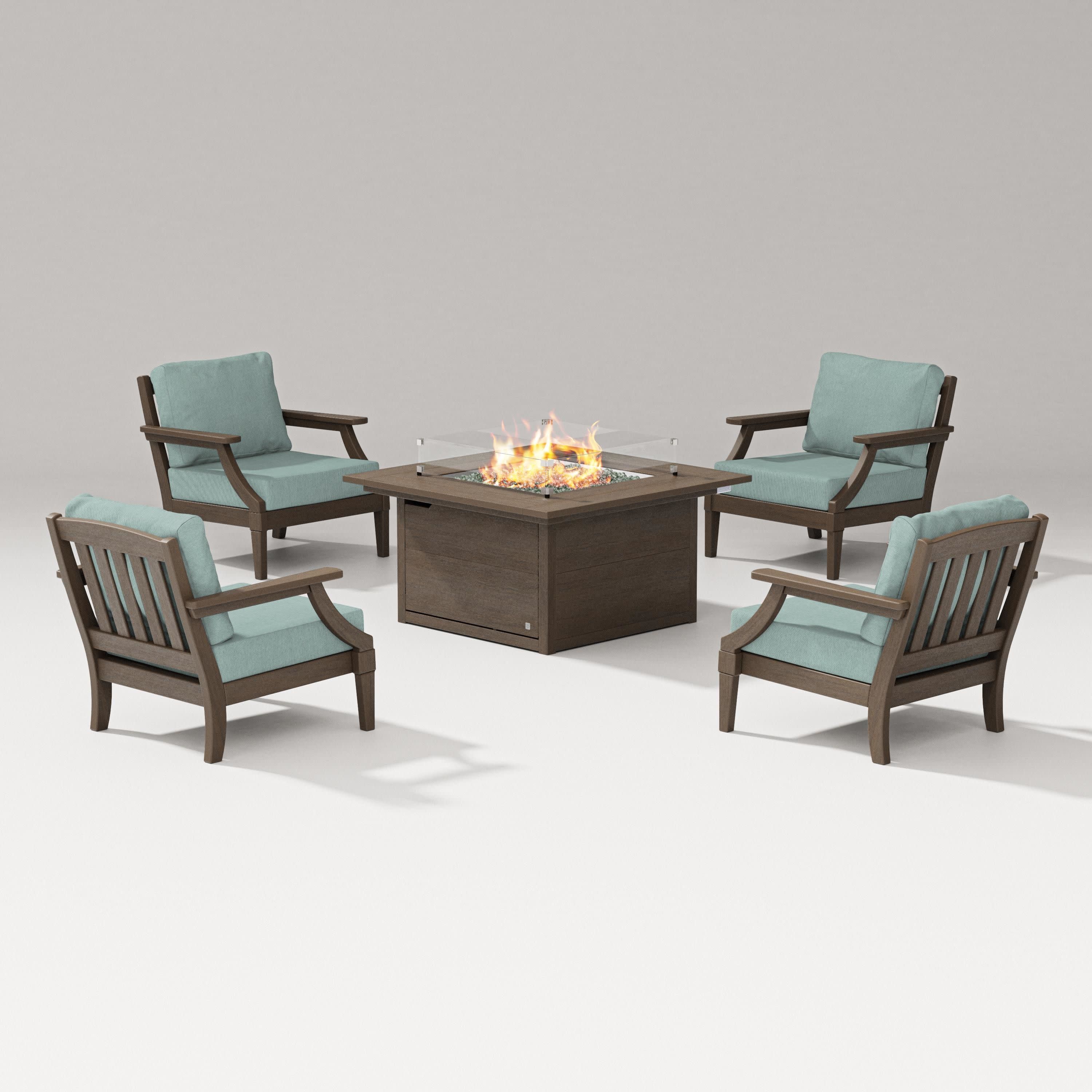 Estate 5-Piece Lounge Fire Table Set in Kona / Glacier Spa