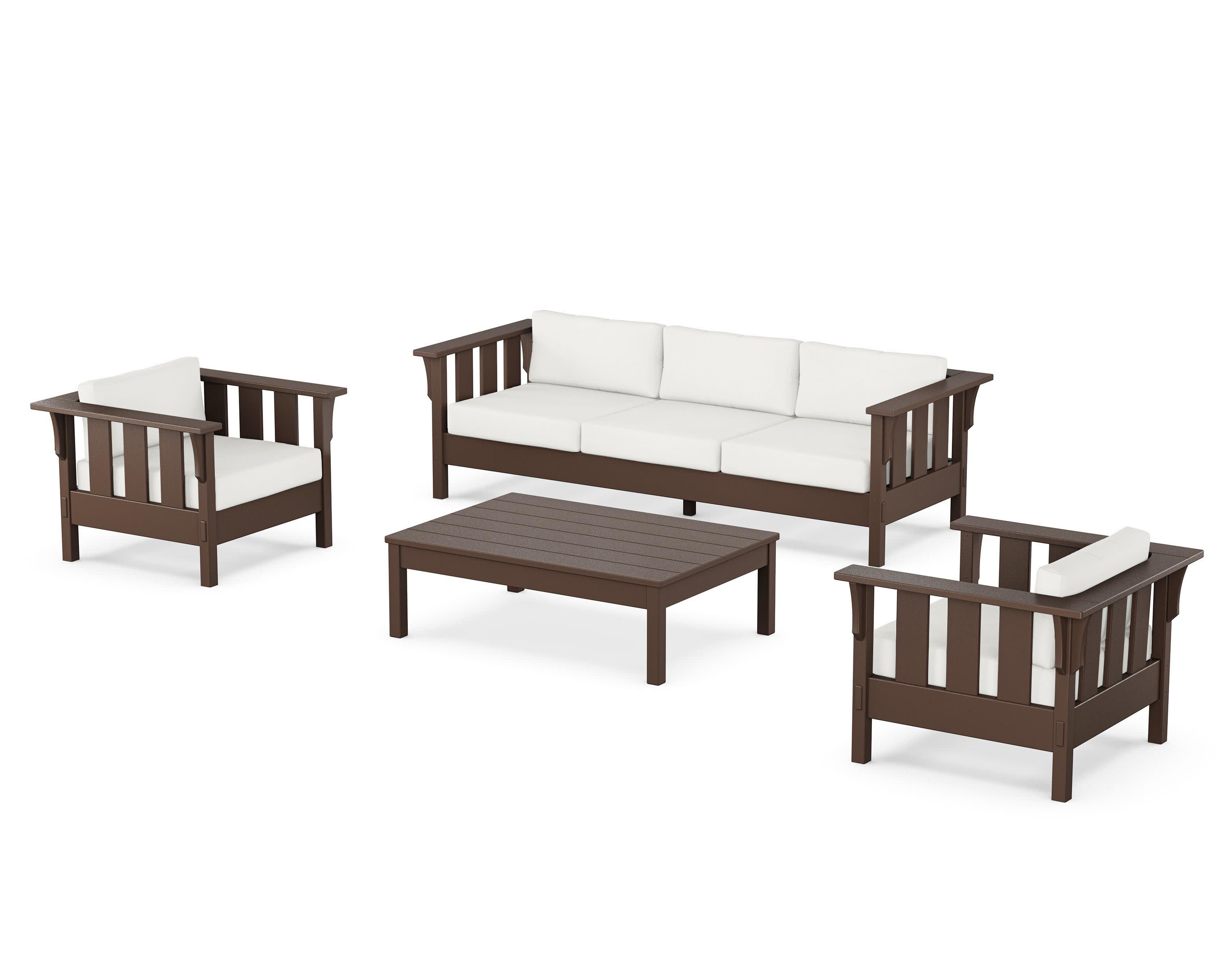 Acadia 4-Piece Deep Seating Set with Sofa in Mahogany / Natural Linen