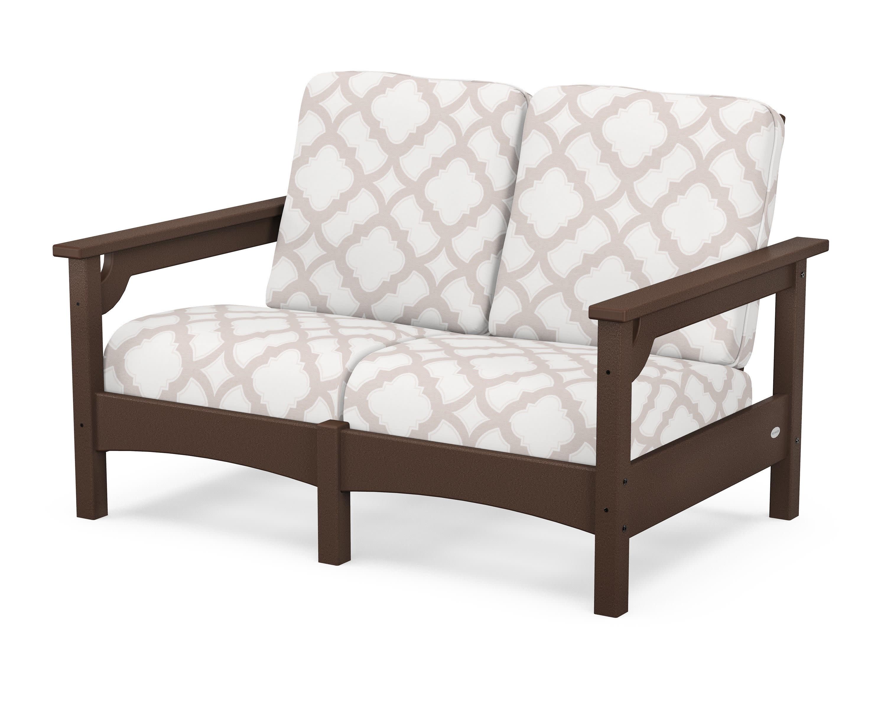 Club Loveseat in Mahogany / Trellis Dune Burlap
