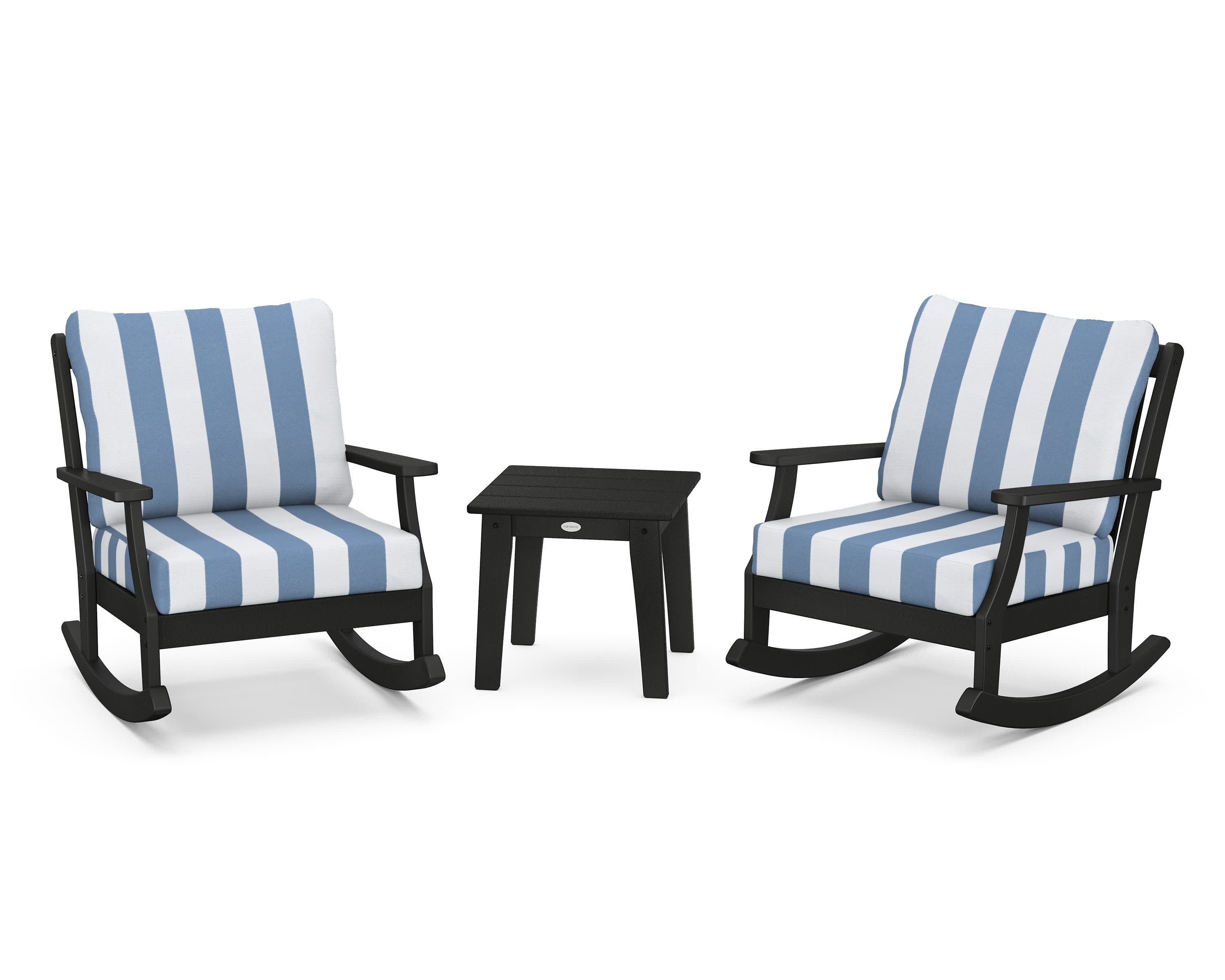 Braxton 3-Piece Deep Seating Rocker Set in Black / Cabana Stripe Sky Blue