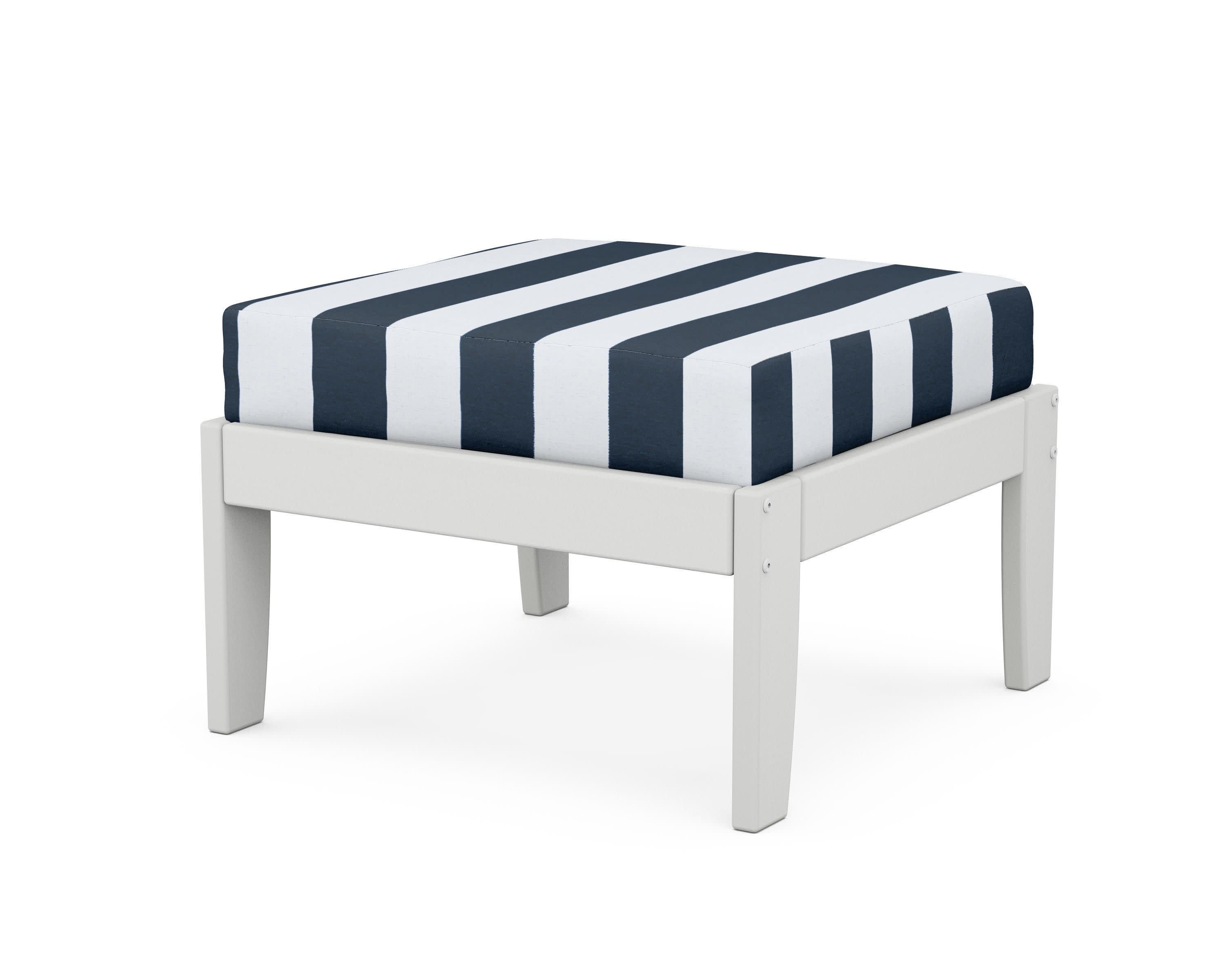 Modular Ottoman - Classic in White / Cabana Stripe Marine Indigo