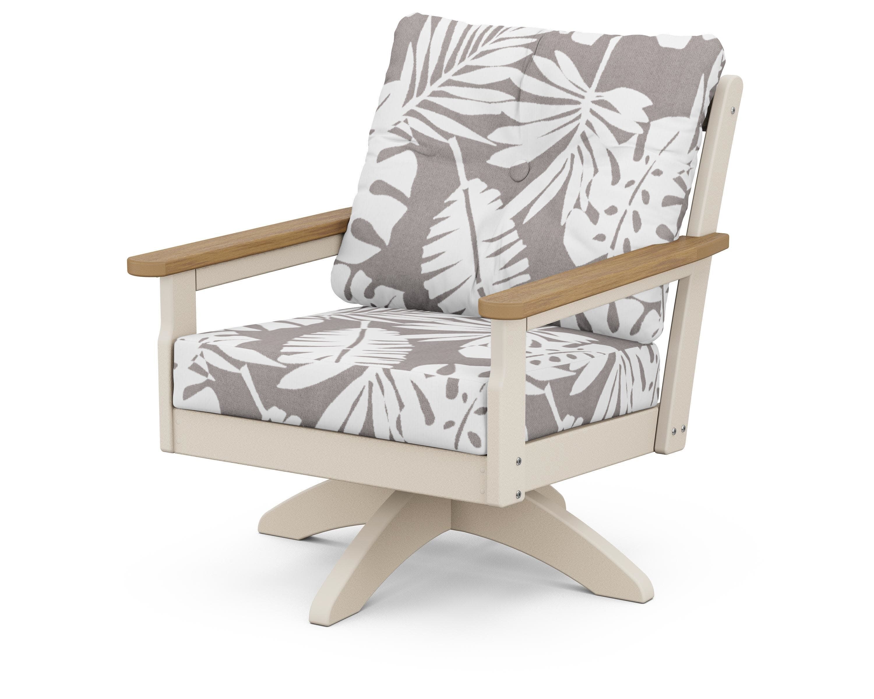 Vineyard Deep Seating Swivel Chair in Sand / Natural / Leaf Grey Mist