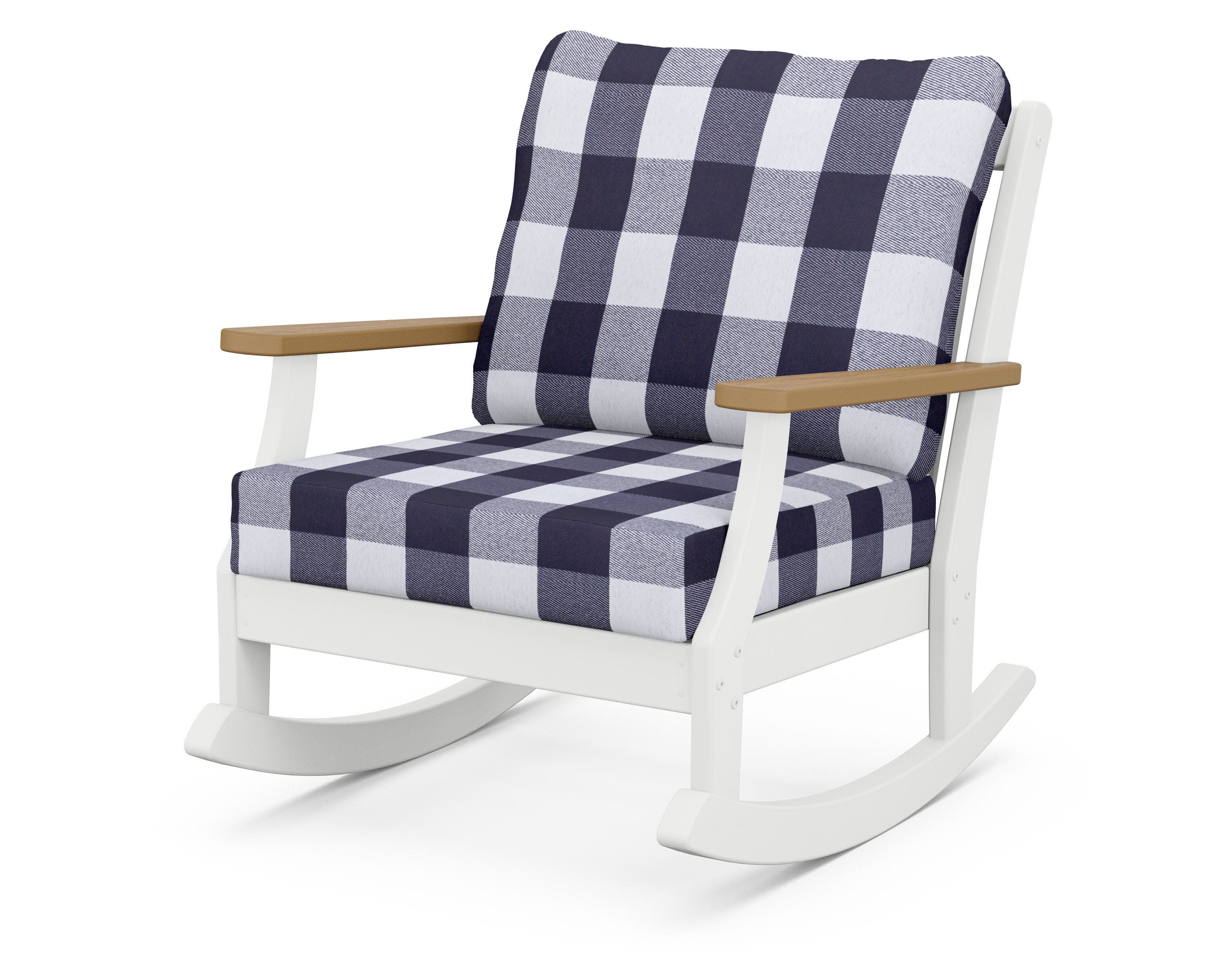 Braxton Deep Seating Rocking Chair in White / Natural / Buffalo Plaid Navy