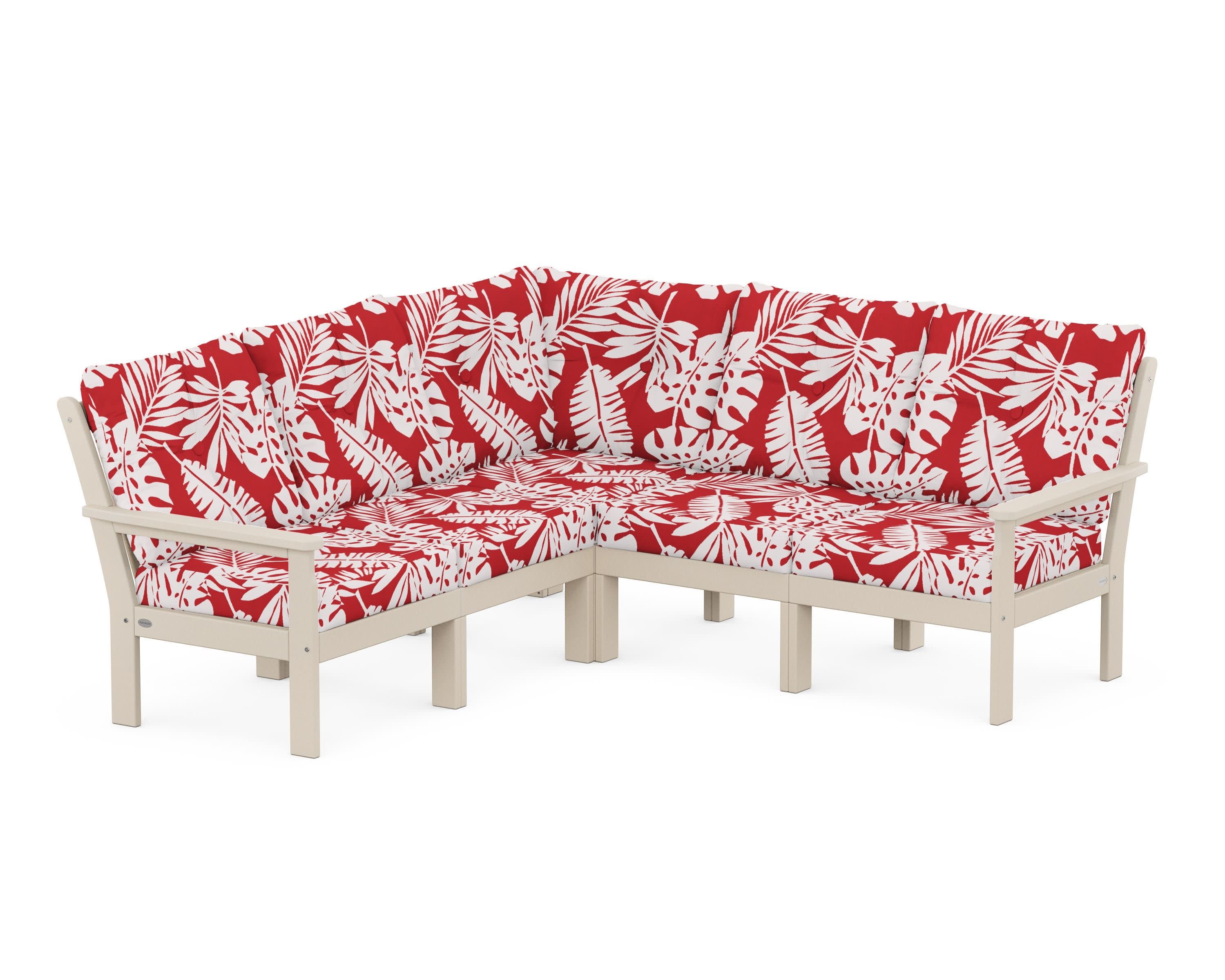 Vineyard 5-Piece Sectional in Sand / Leaf Crimson