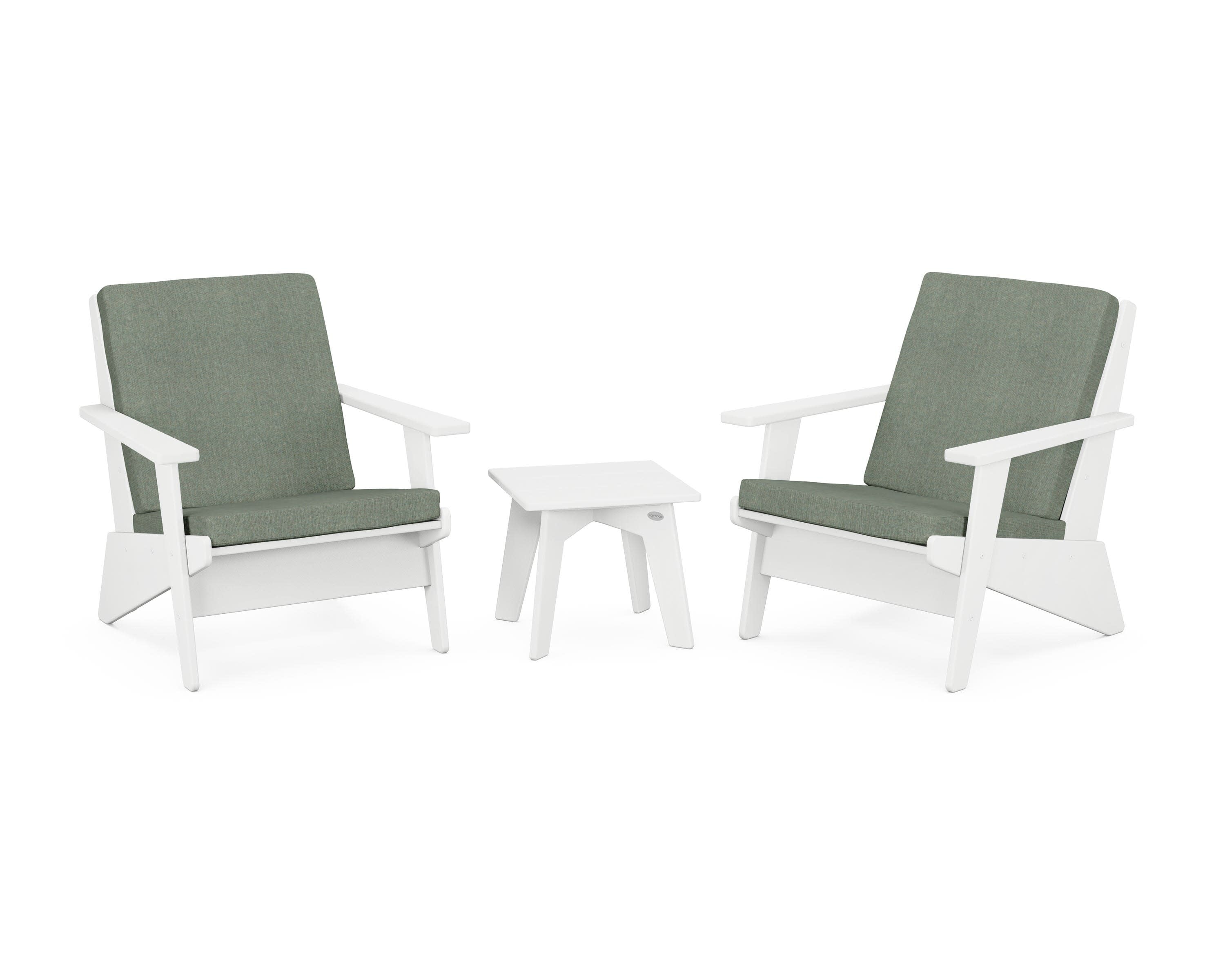 Riviera Modern Lounge 3-Piece Set in White / Cast Sage