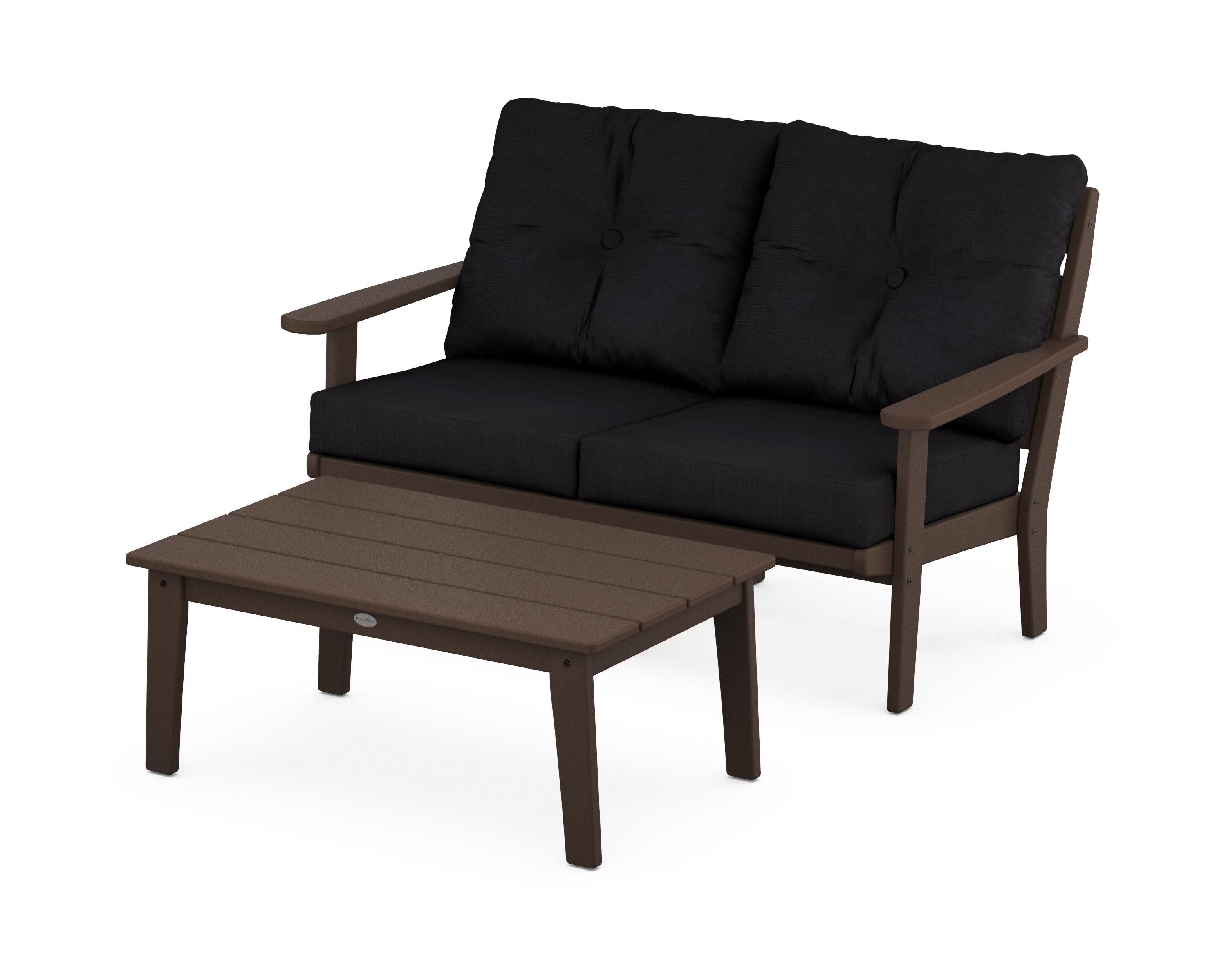 Lakeside 2-Piece Lounge Loveseat Set in Mahogany / Midnight Linen