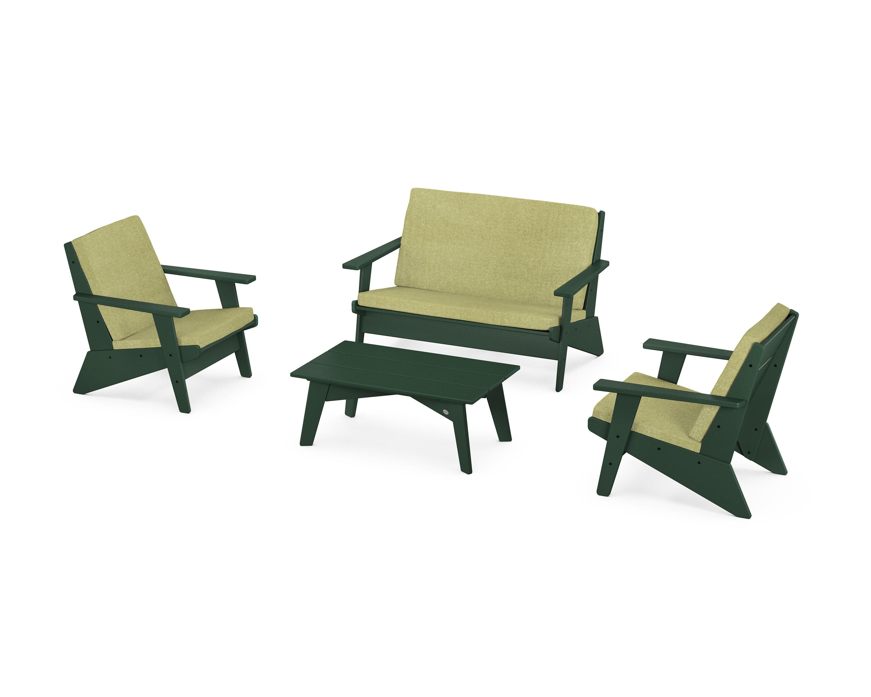 Riviera Modern Lounge 4-Piece Set in Green / Chartreuse Boucle