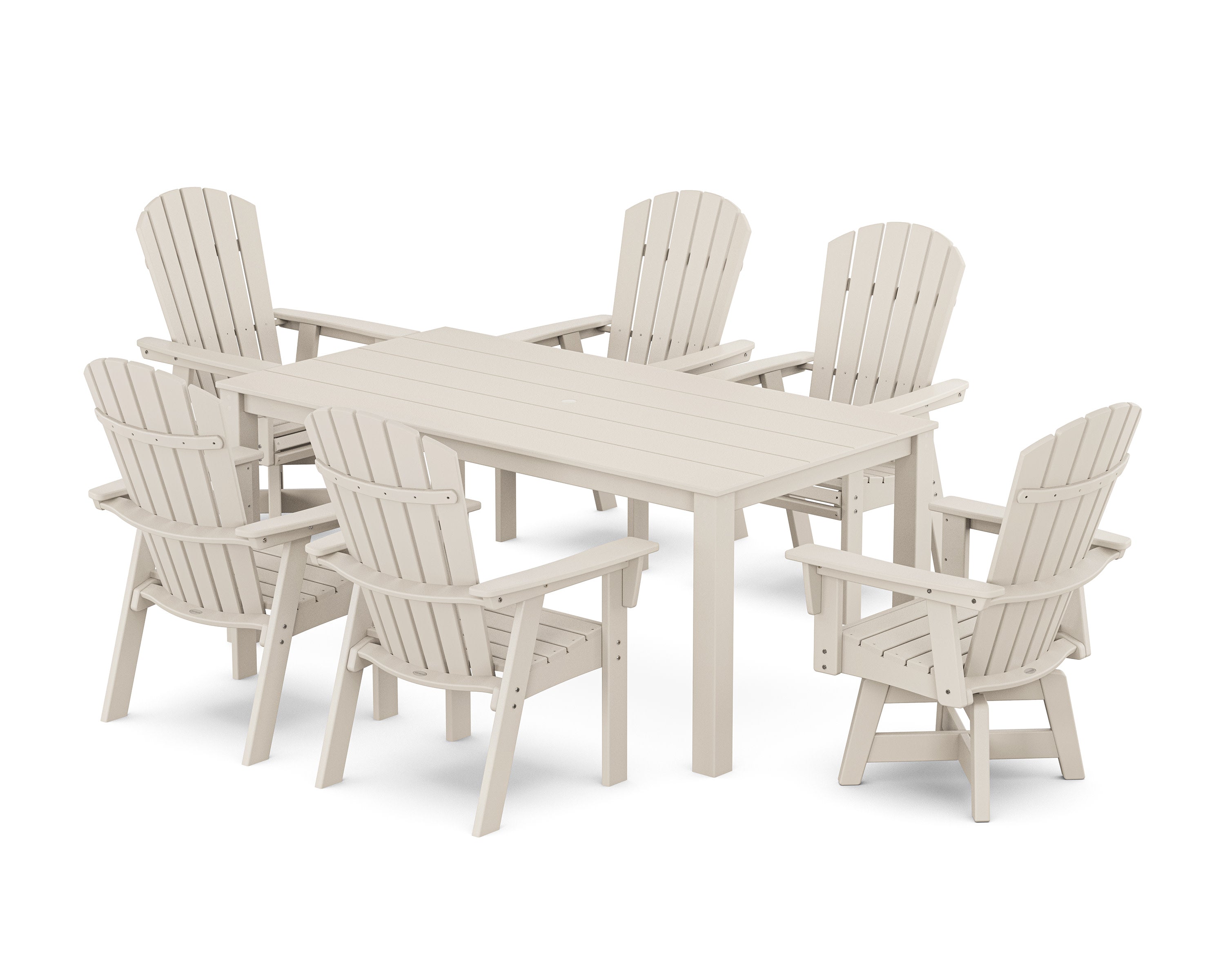 Nautical Curveback Adirondack Swivel 7-Piece Parsons Dining Set in Sand