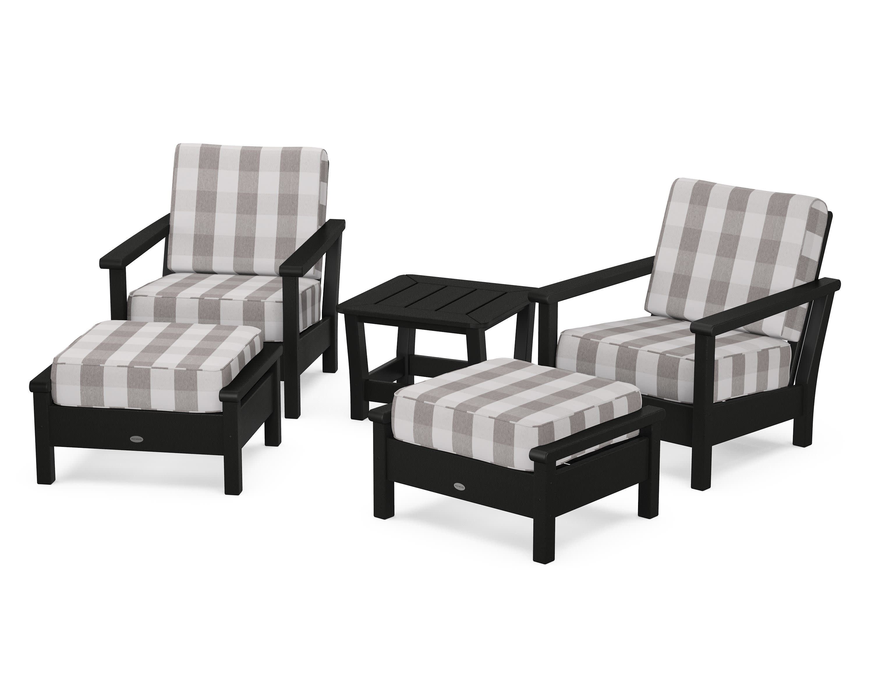 Harbour 5-Piece Deep Seating Chair Set in Black / Buffalo Plaid Grey Mist