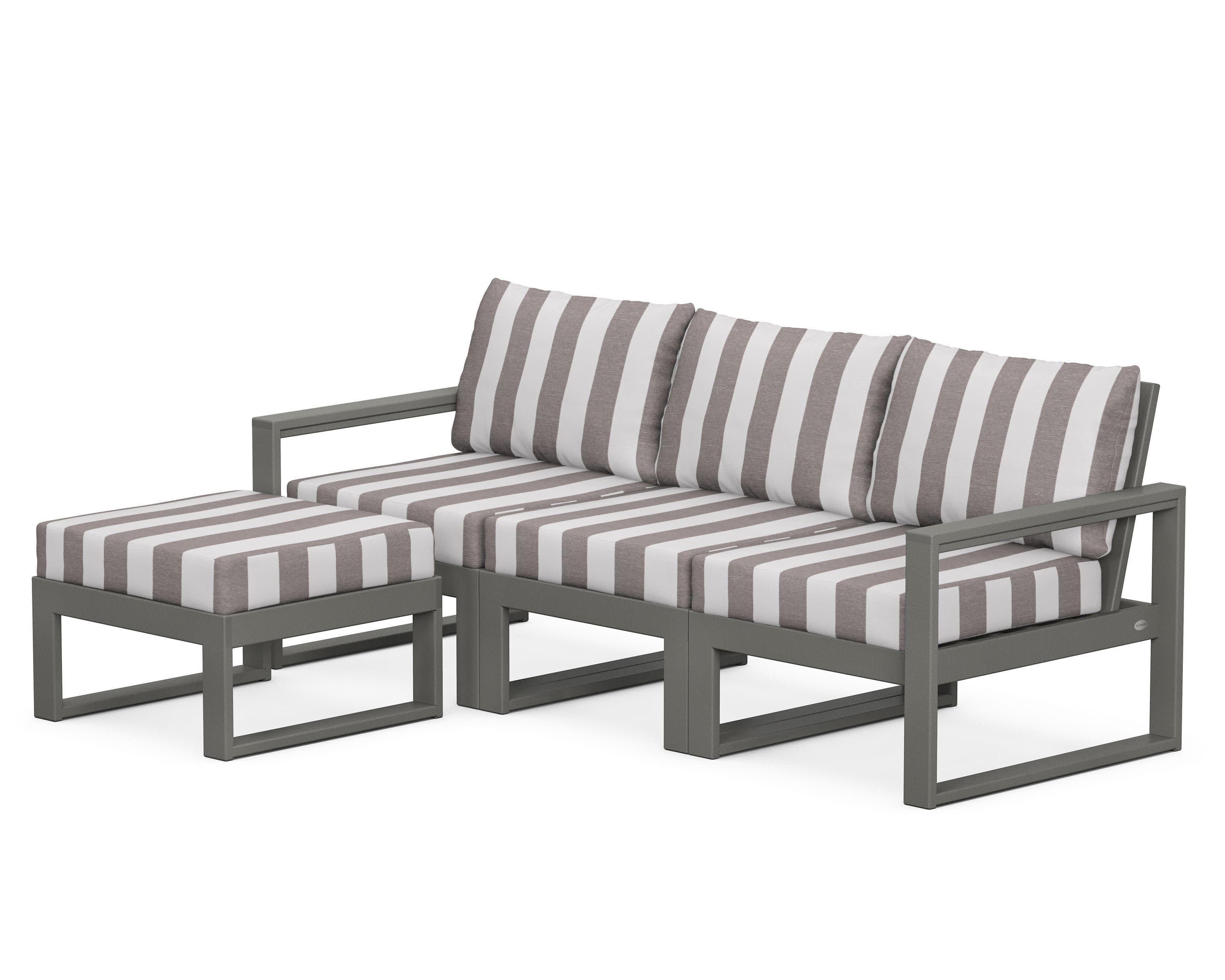 EDGE 4-Piece Modular Deep Seating Set with Ottoman in Slate Grey / Cabana Stripe Grey Mist