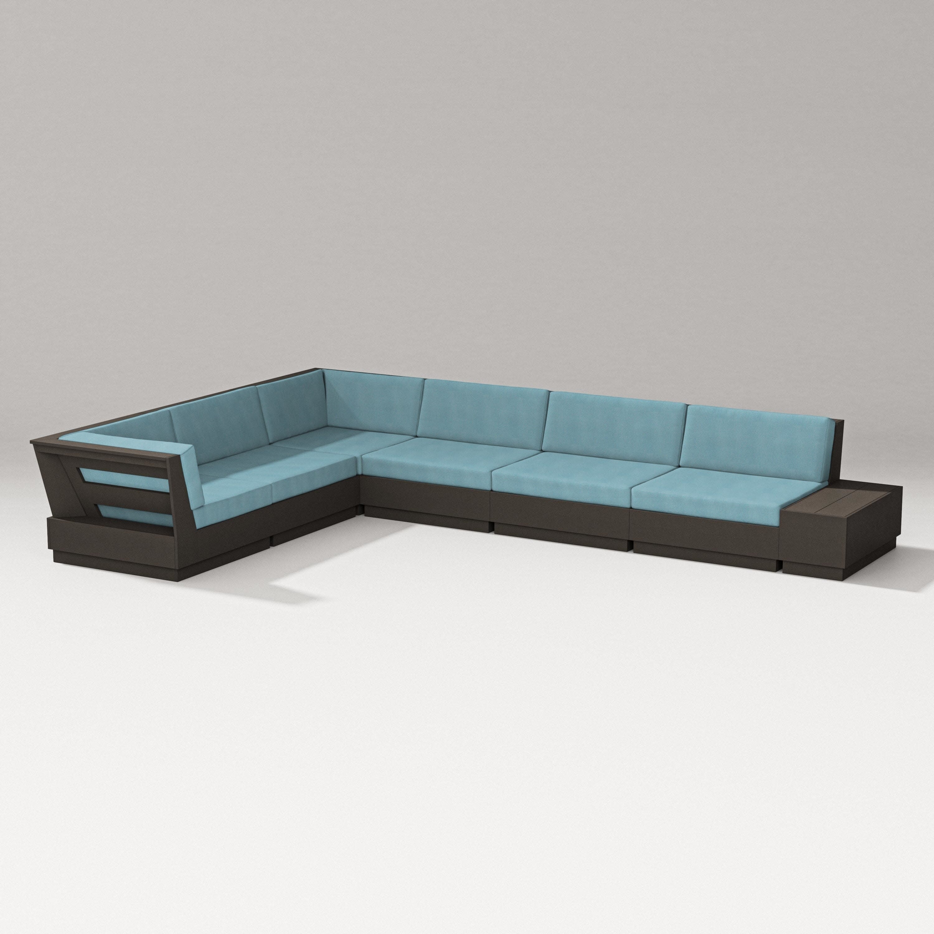 Elevate 7-Piece Corner Sectional in Vintage Coffee / Lattice Sky Blue