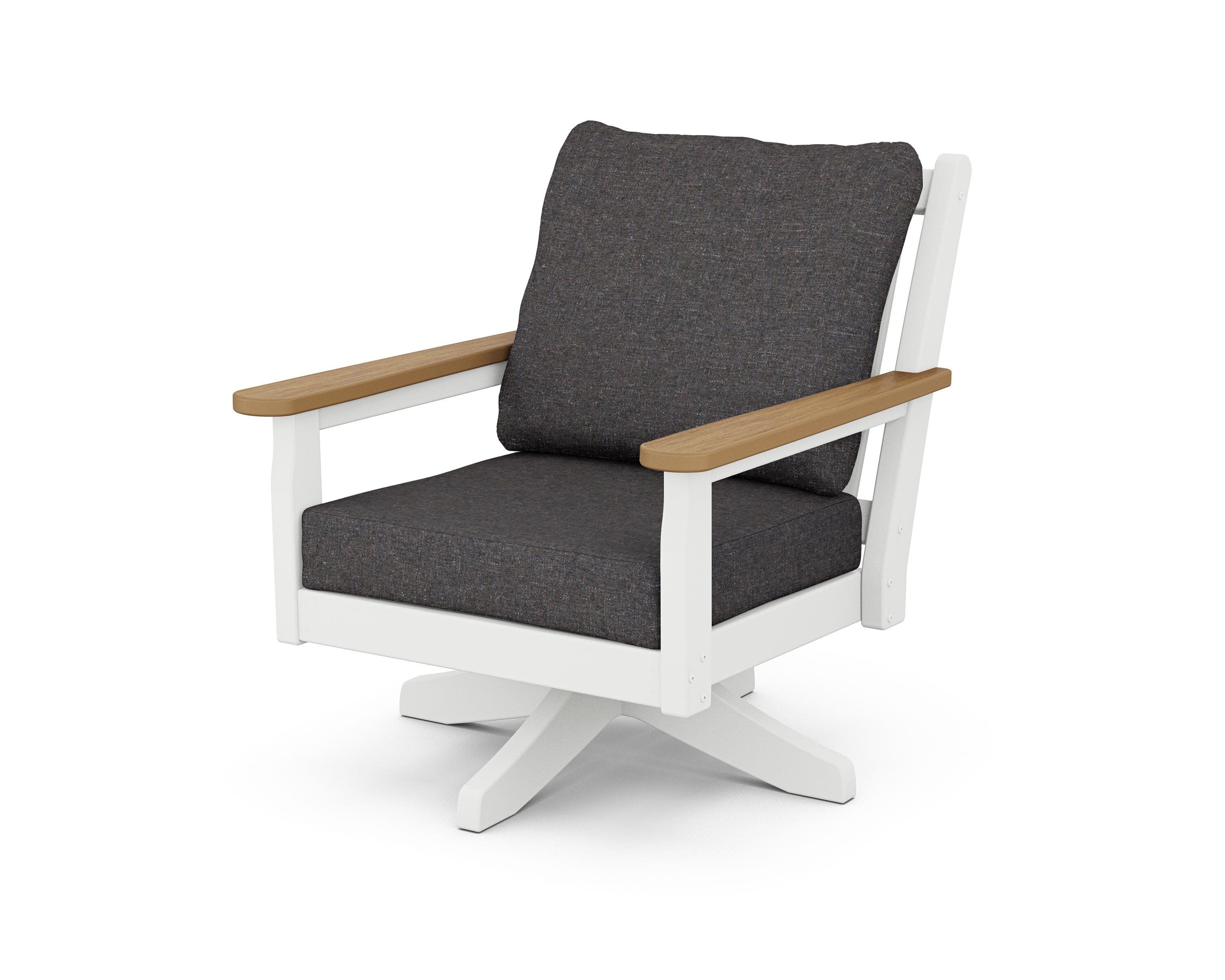 Chippendale Deep Seating Swivel Chair in White / Natural / Ash Charcoal