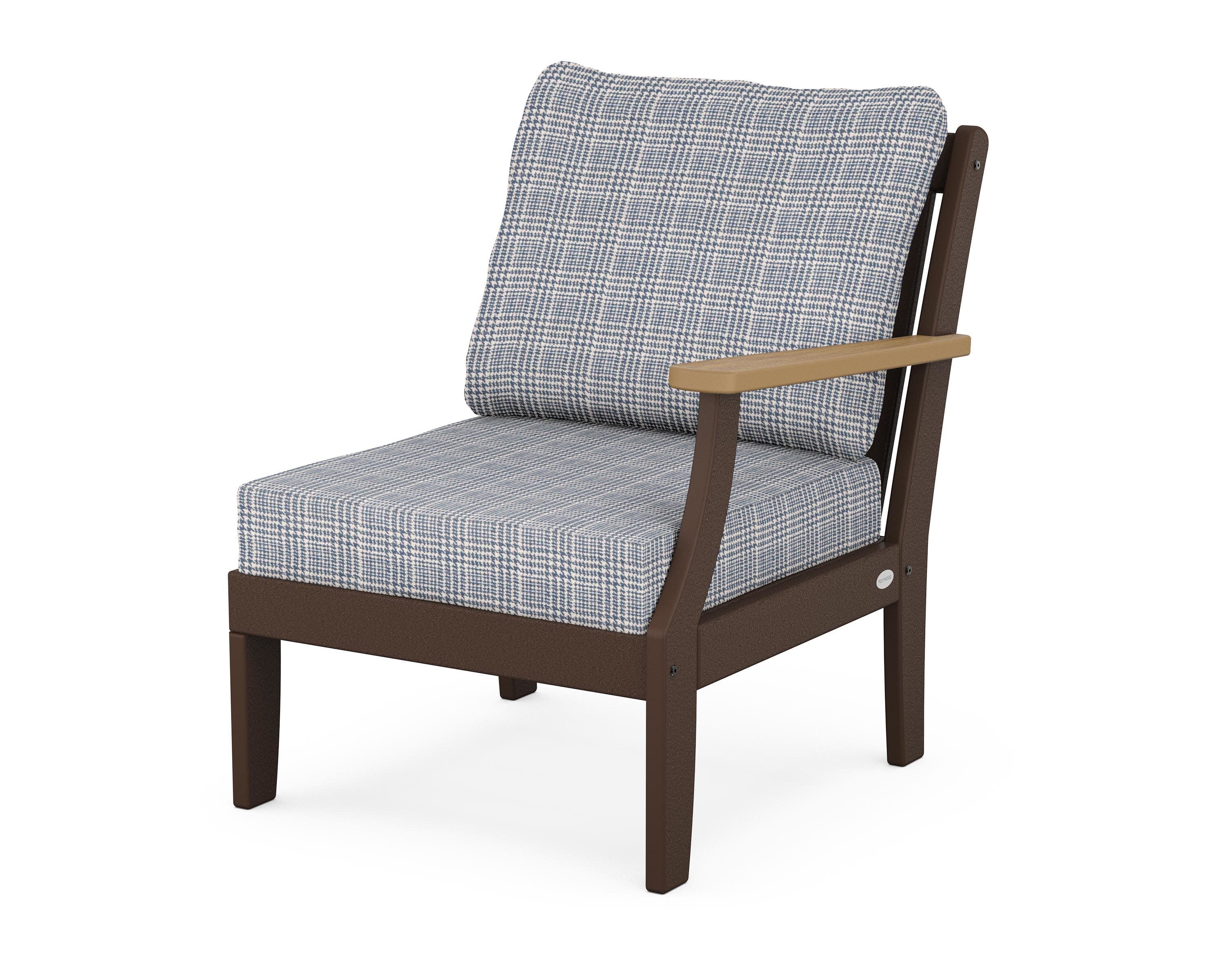 Braxton Modular Right Arm Chair in Mahogany / Natural / Houndstooth Sky Blue