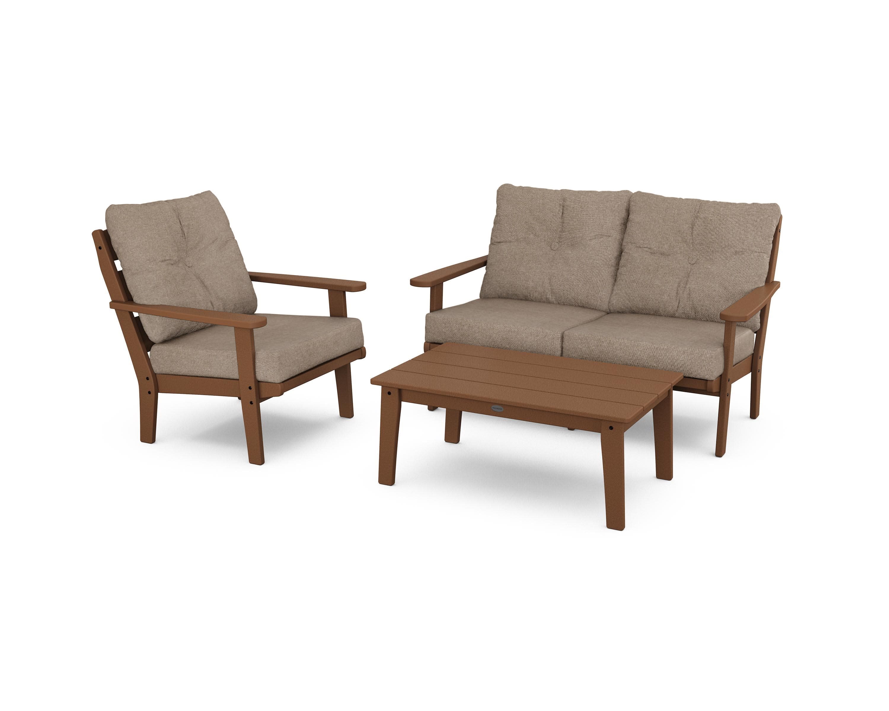Lakeside 3-Piece Deep Seating Set in Teak / Spiced Burlap