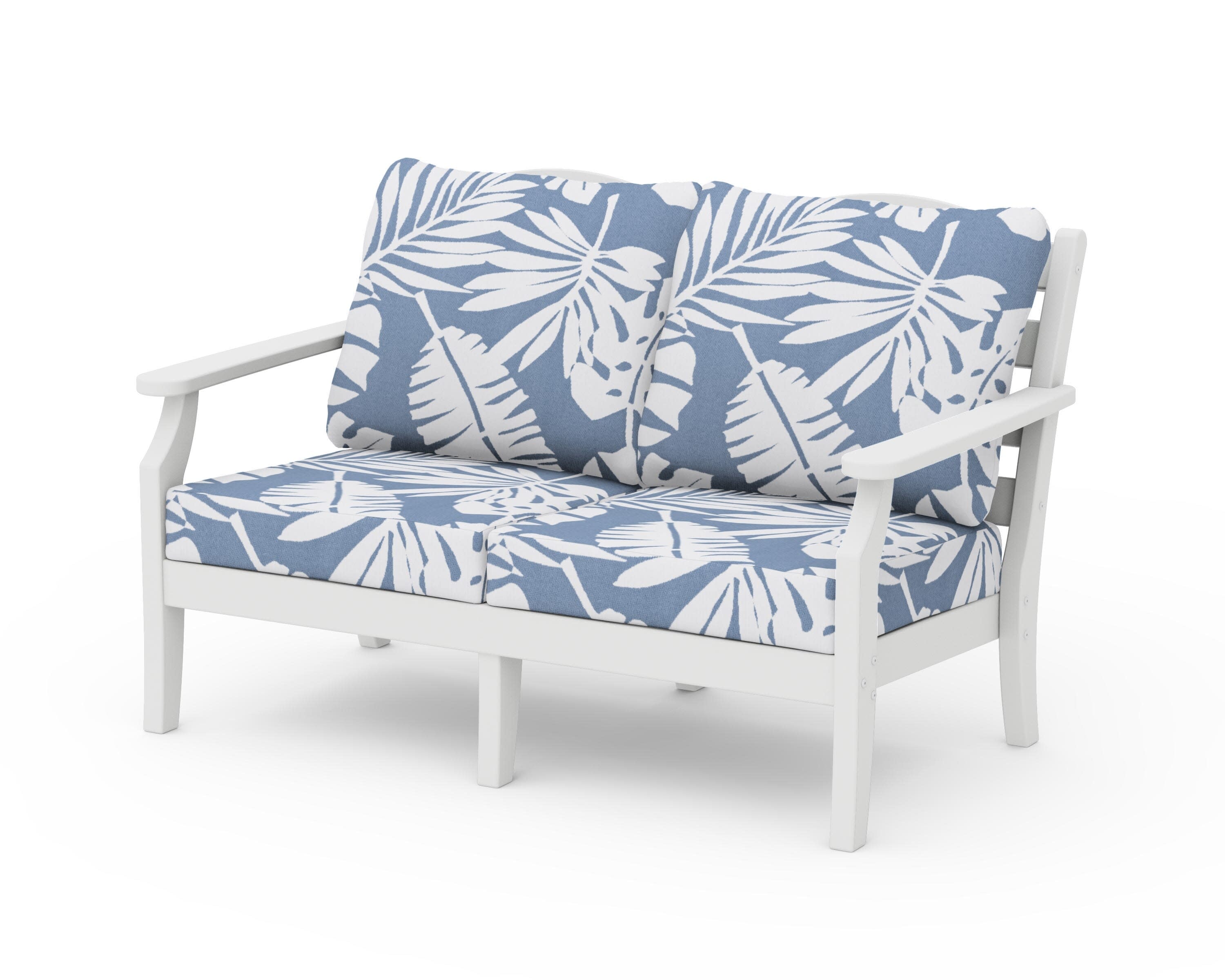 Savannah Deep Seating Loveseat in White / Leaf Sky Blue