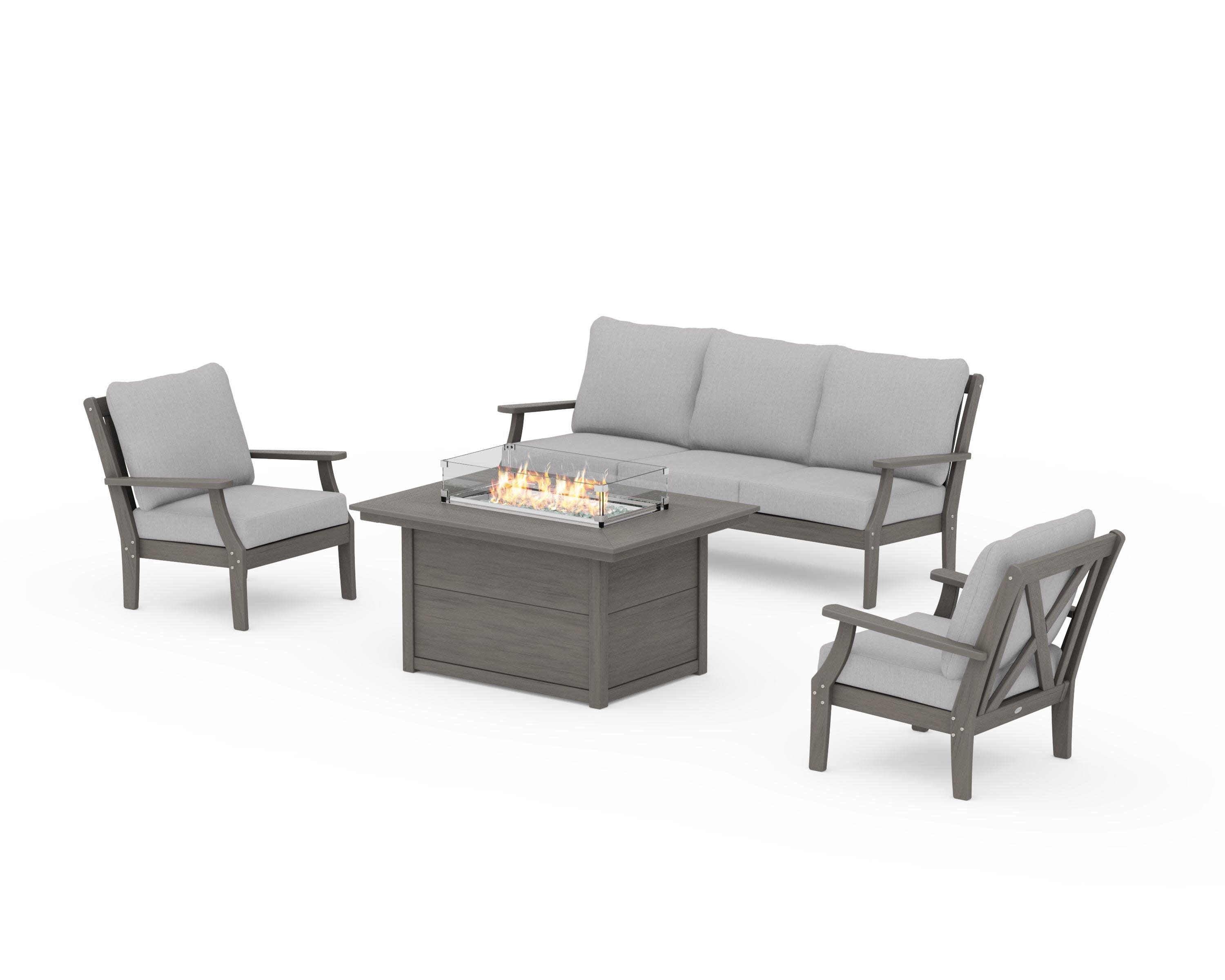 Braxton Deep Seating Fire Pit Table Set in Driftwood / Granite