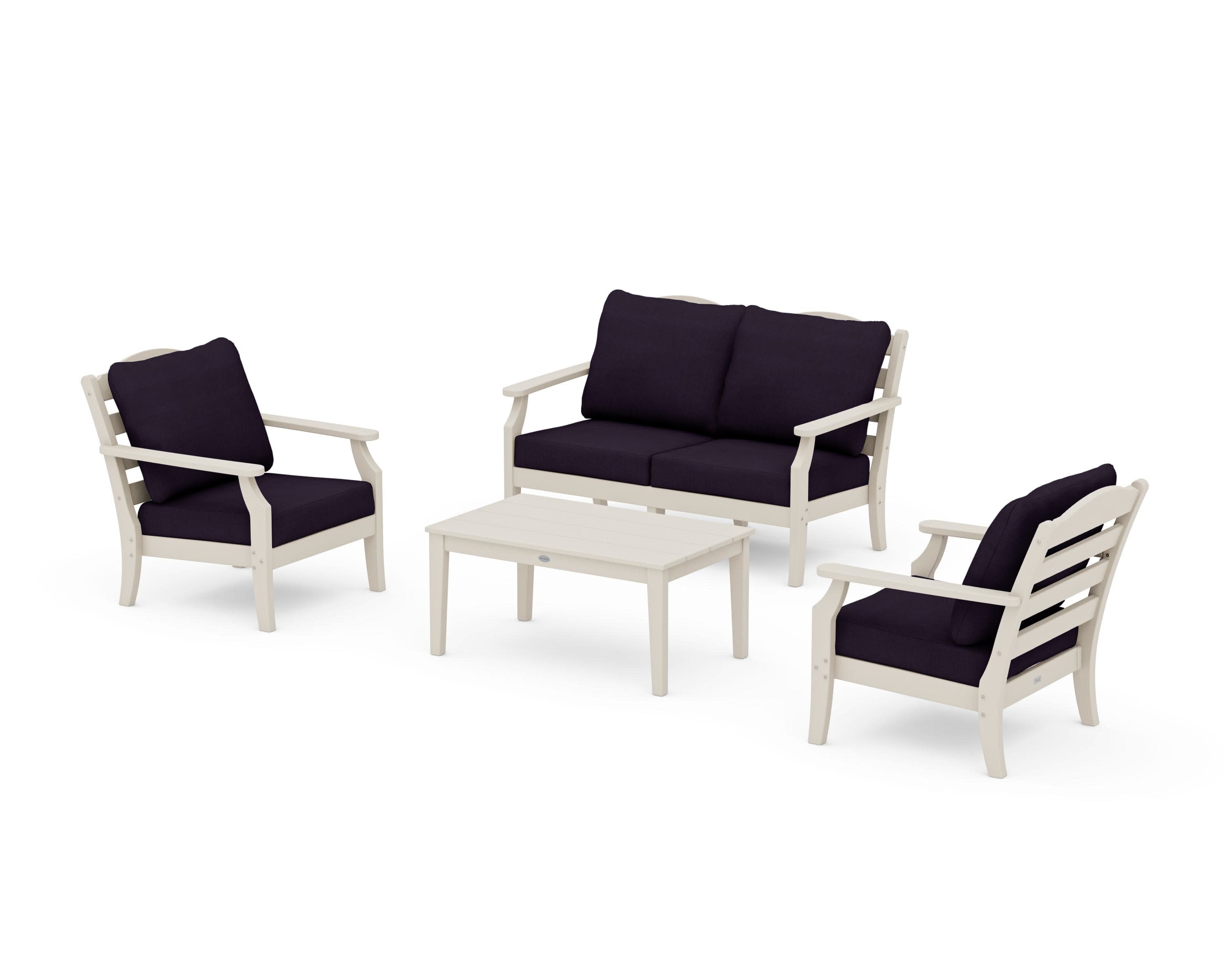 Savannah 4-Piece Deep Seating Set with Loveseat in Sand / Navy Linen