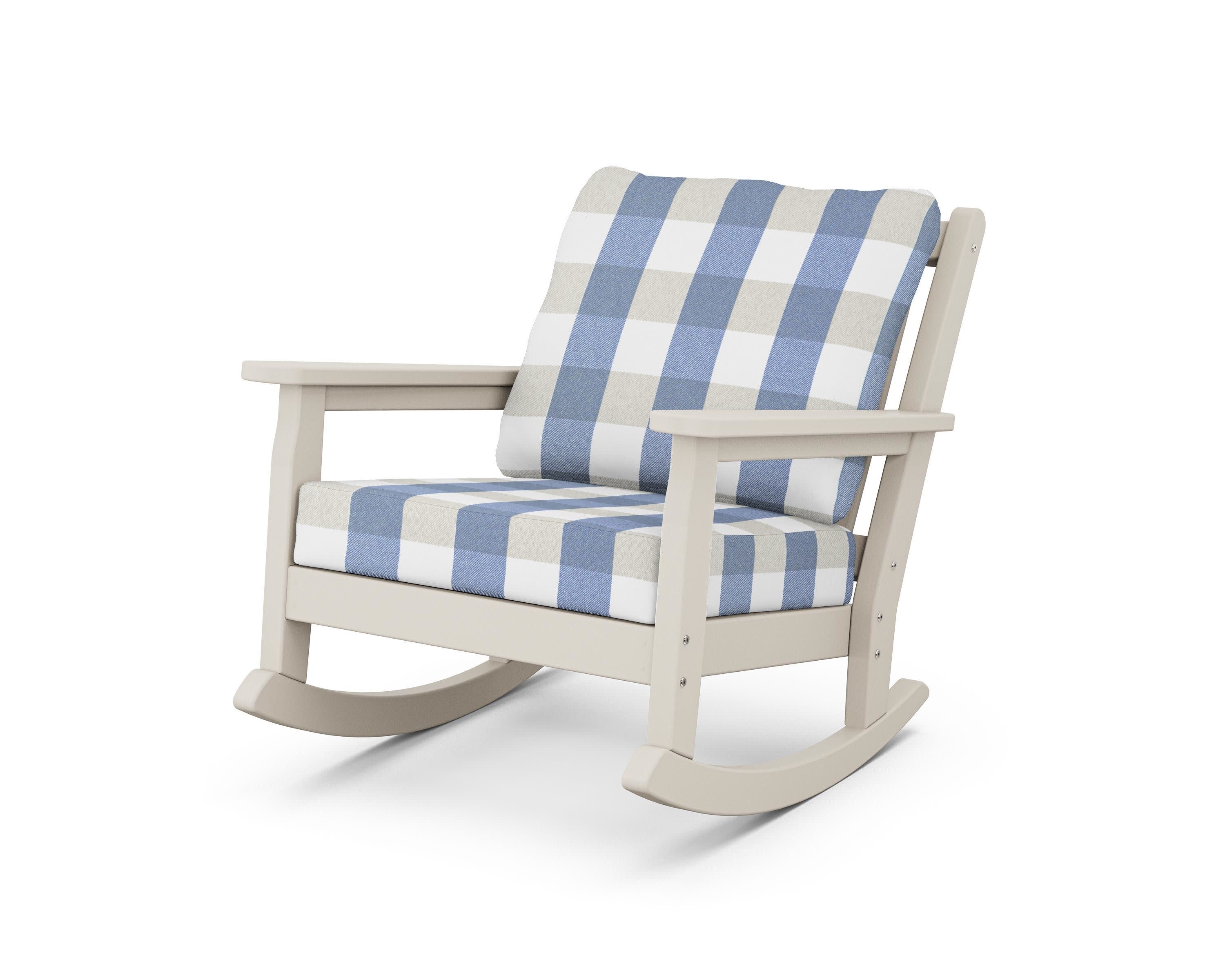 Chippendale Deep Seating Rocking Chair in Sand / Buffalo Plaid Sky Blue