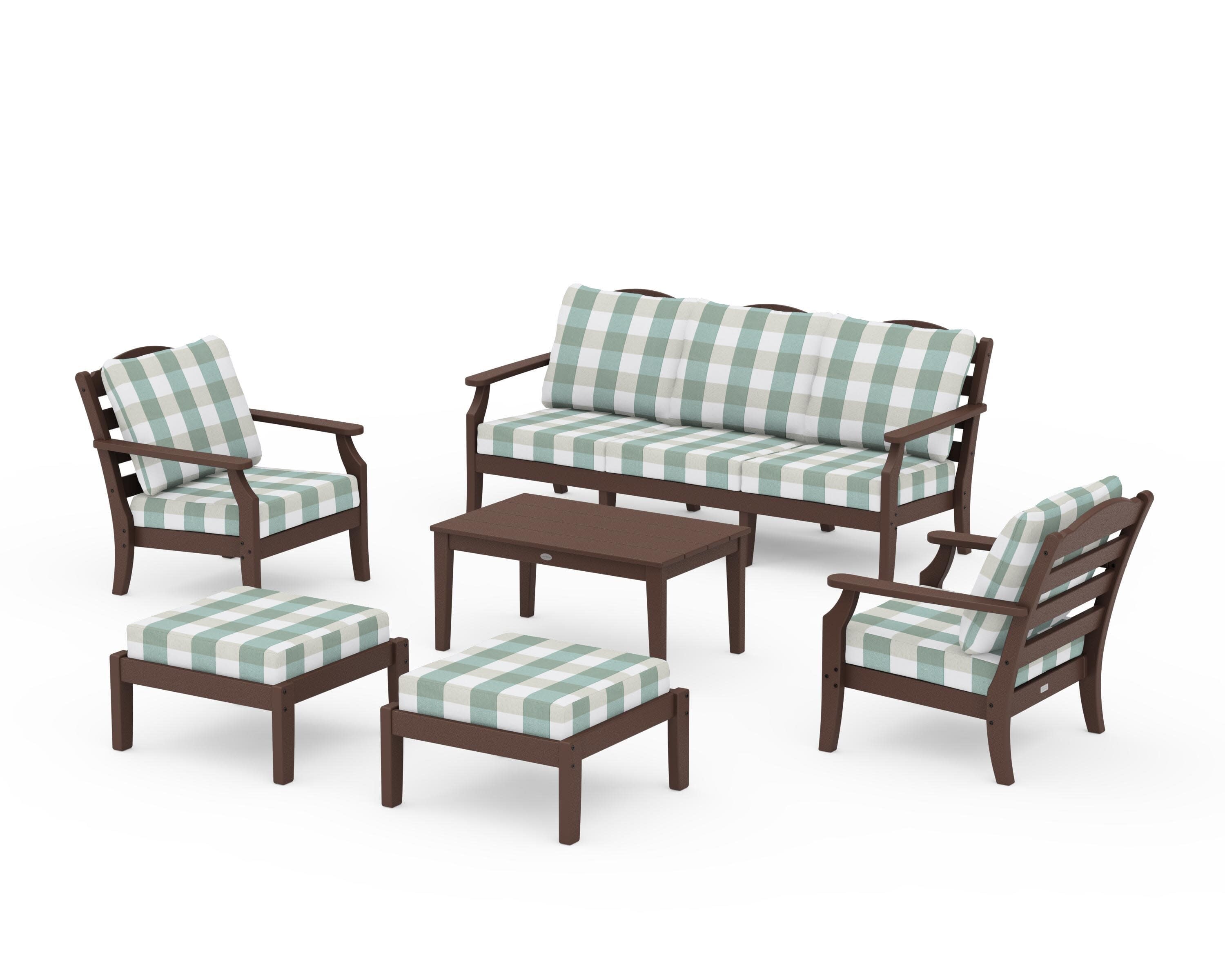 Savannah 6-Piece Lounge Sofa Set in Mahogany / Buffalo Plaid Glacier Spa