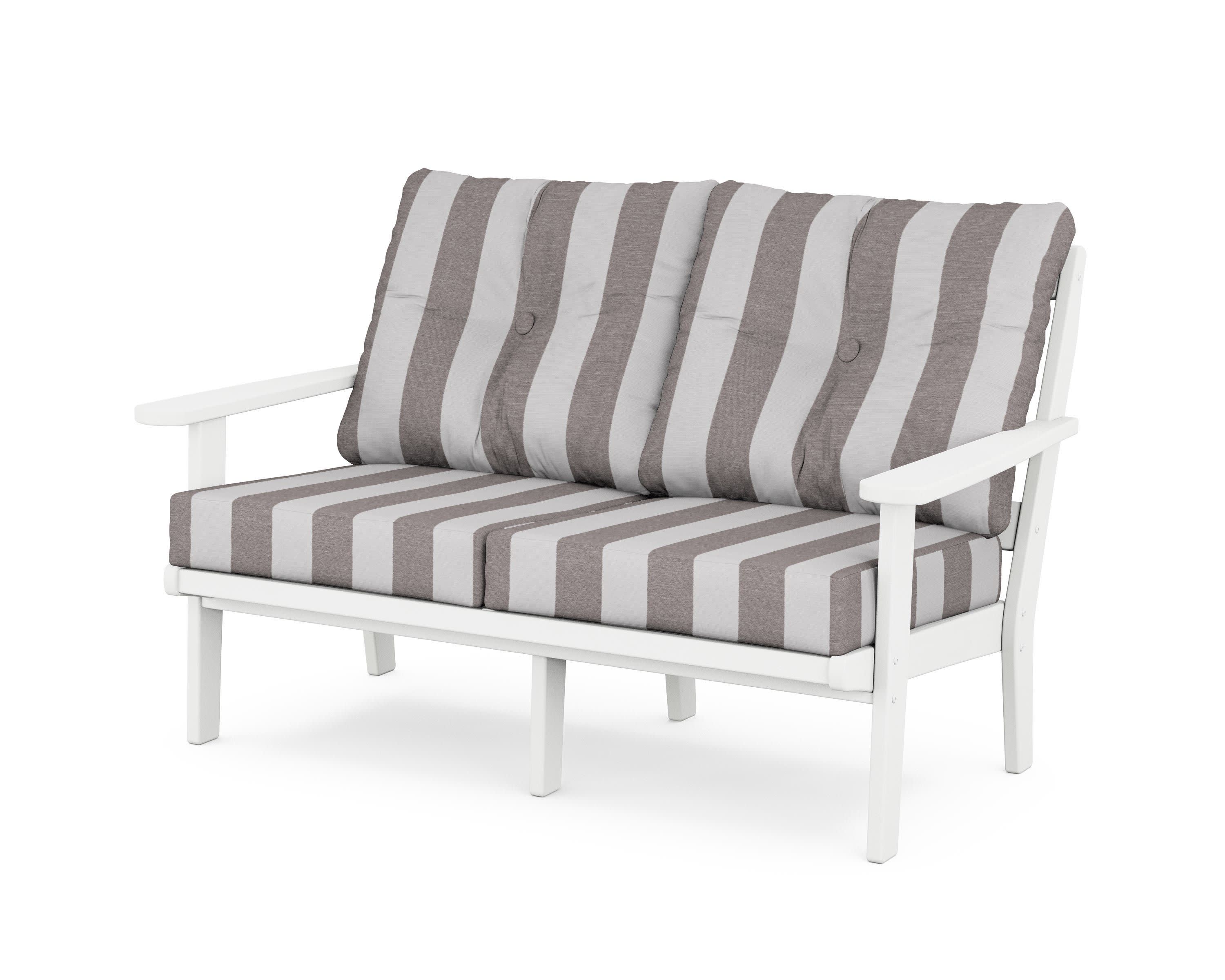 Mission Deep SeatingLoveseat in White / Cabana Stripe Grey Mist