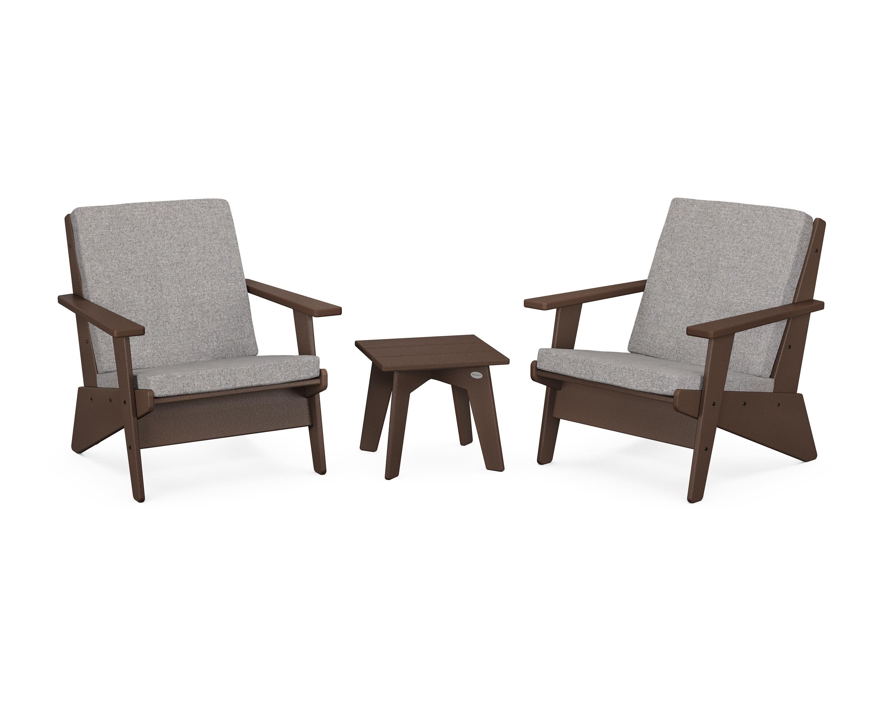 Riviera Modern Lounge 3-Piece Set in Mahogany / Grey Mist