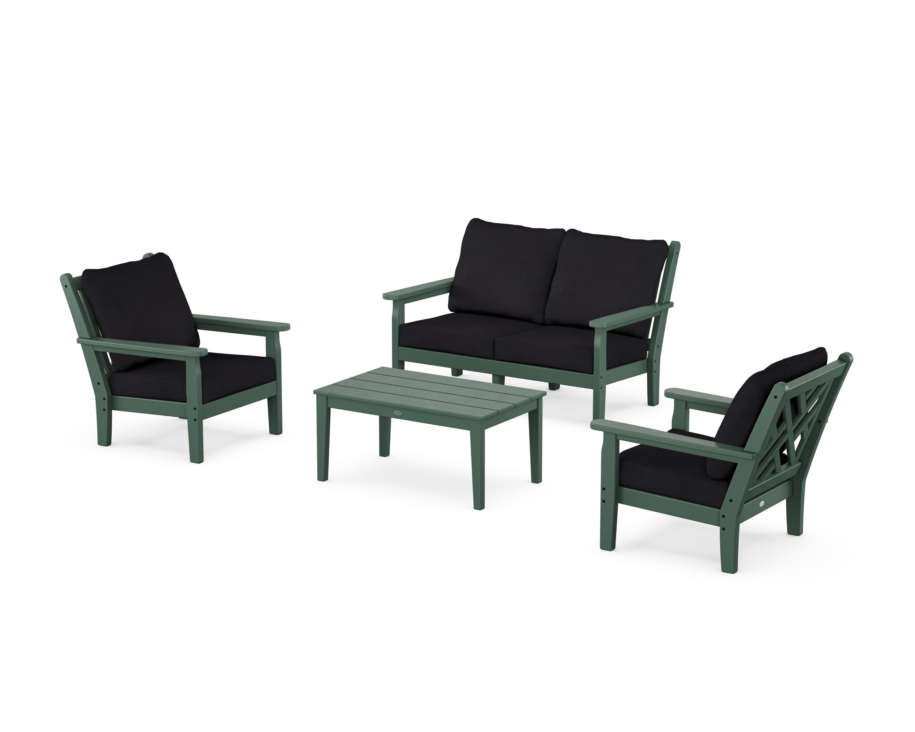 Chippendale 4-Piece Deep Seating Set with Loveseat in Green / Midnight Linen