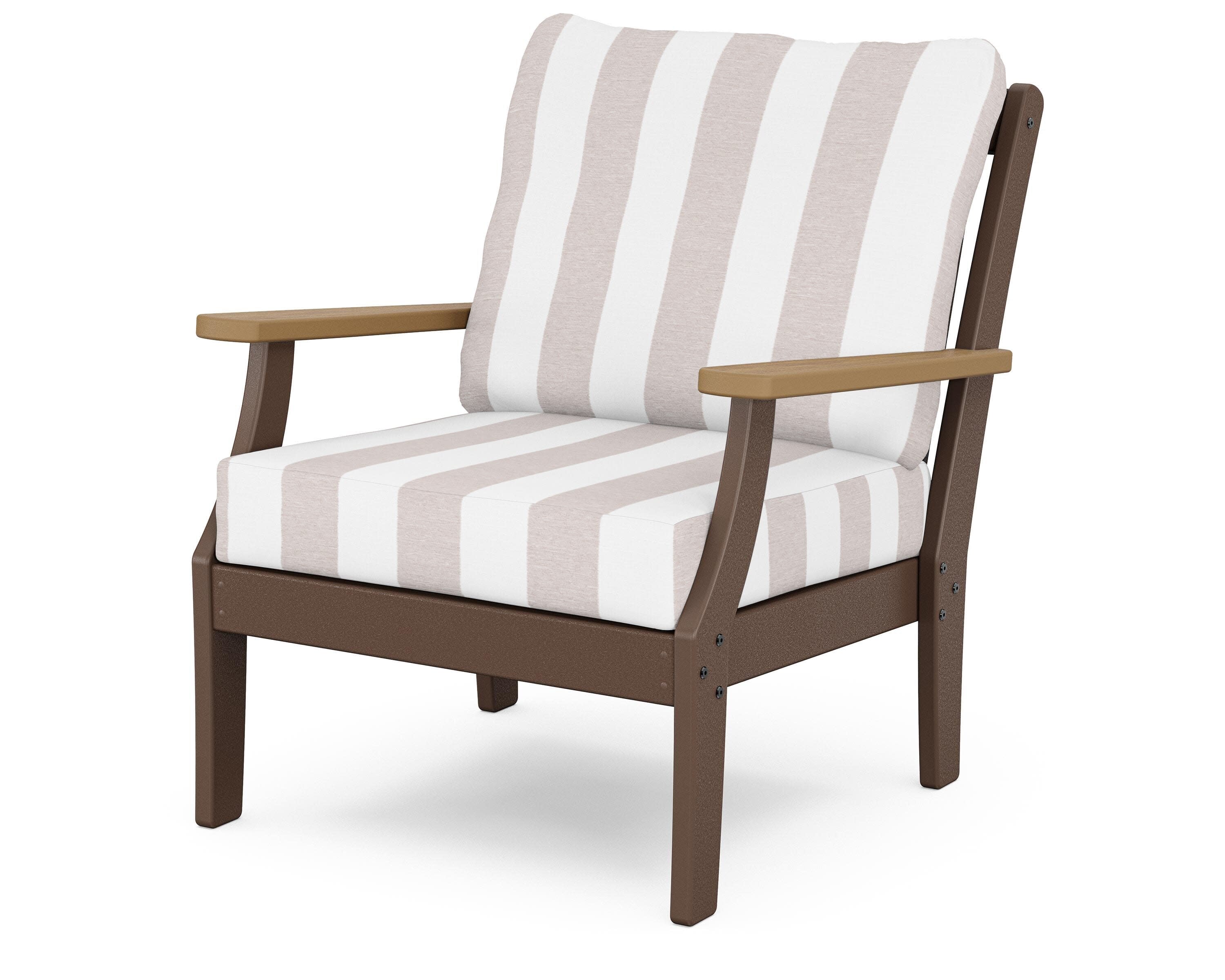 Braxton Deep Seating Chair in Mahogany / Natural / Cabana Stripe Dune Burlap