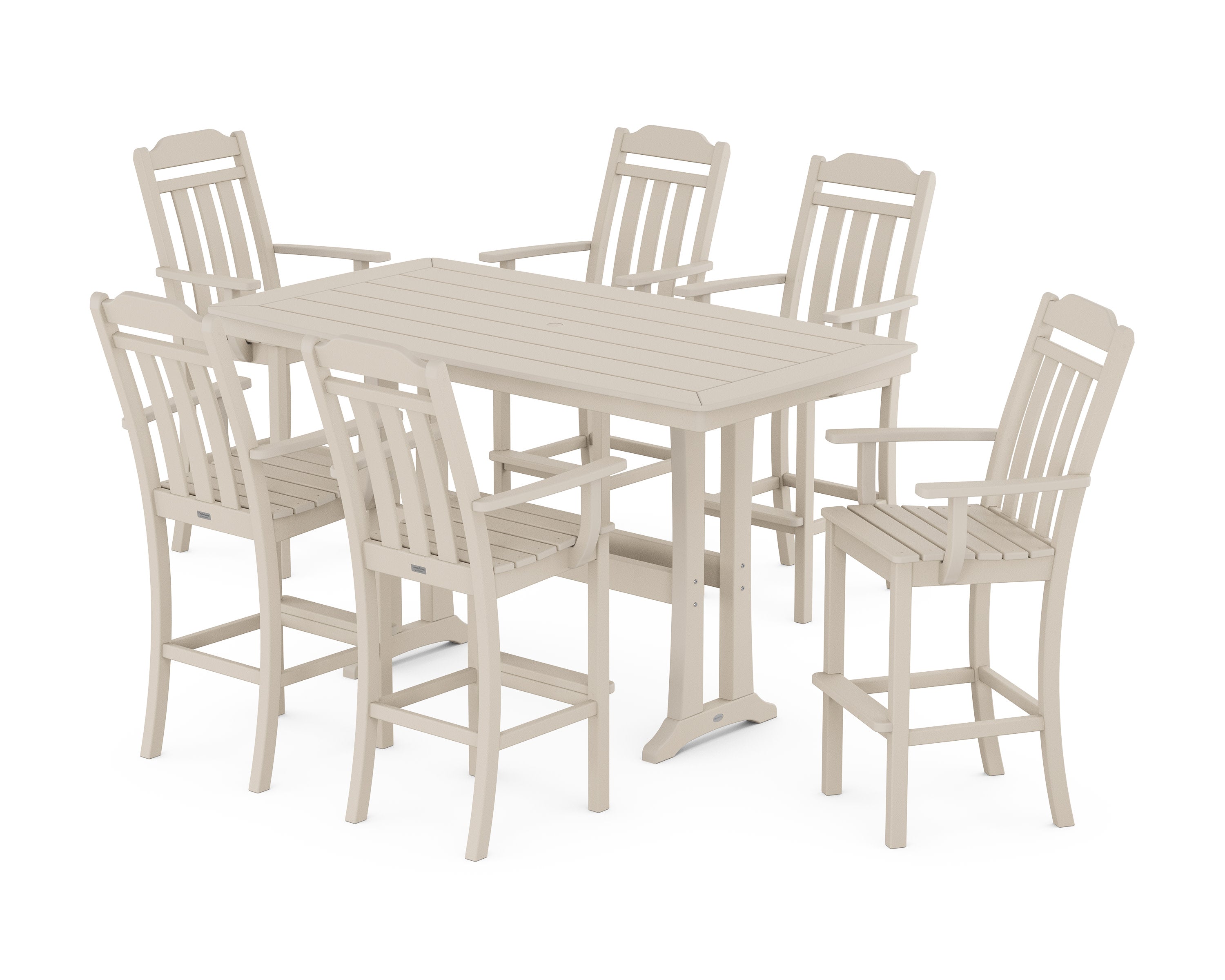 Cottage Arm Chair 7-Piece Bar Set with Trestle Legs in Sand