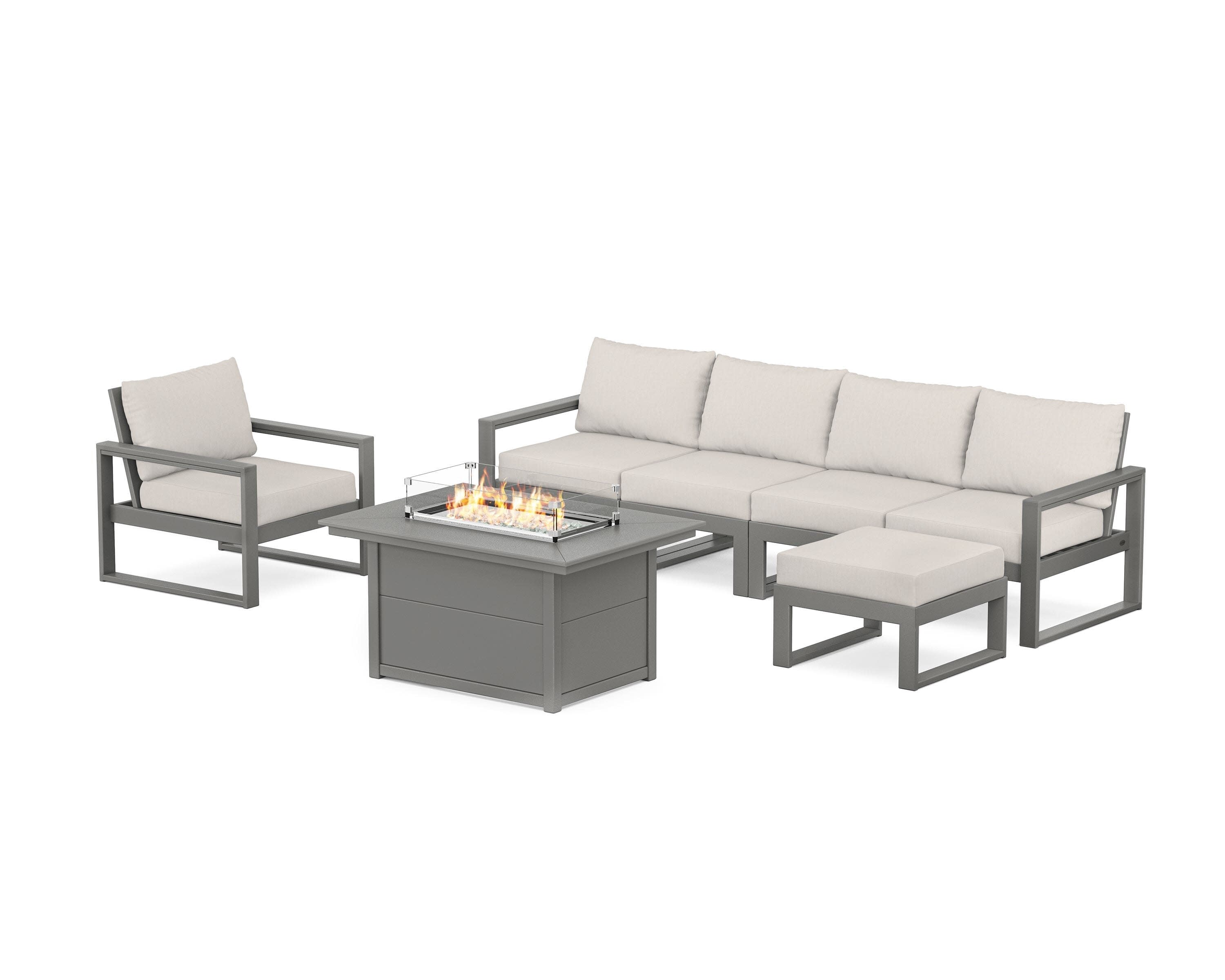 EDGE Sectional Lounge and Fire Pit Set in Slate Grey / Cast Ash